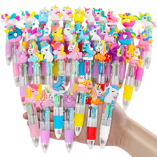 CZWZ 30Pcs Mini Multicolor Pens in One 4-in-1 Cute Pens Bulk, Ballpoint Pen for Birthdays and Parties, Fun Gifts Assorted Ink Kawaii Pen