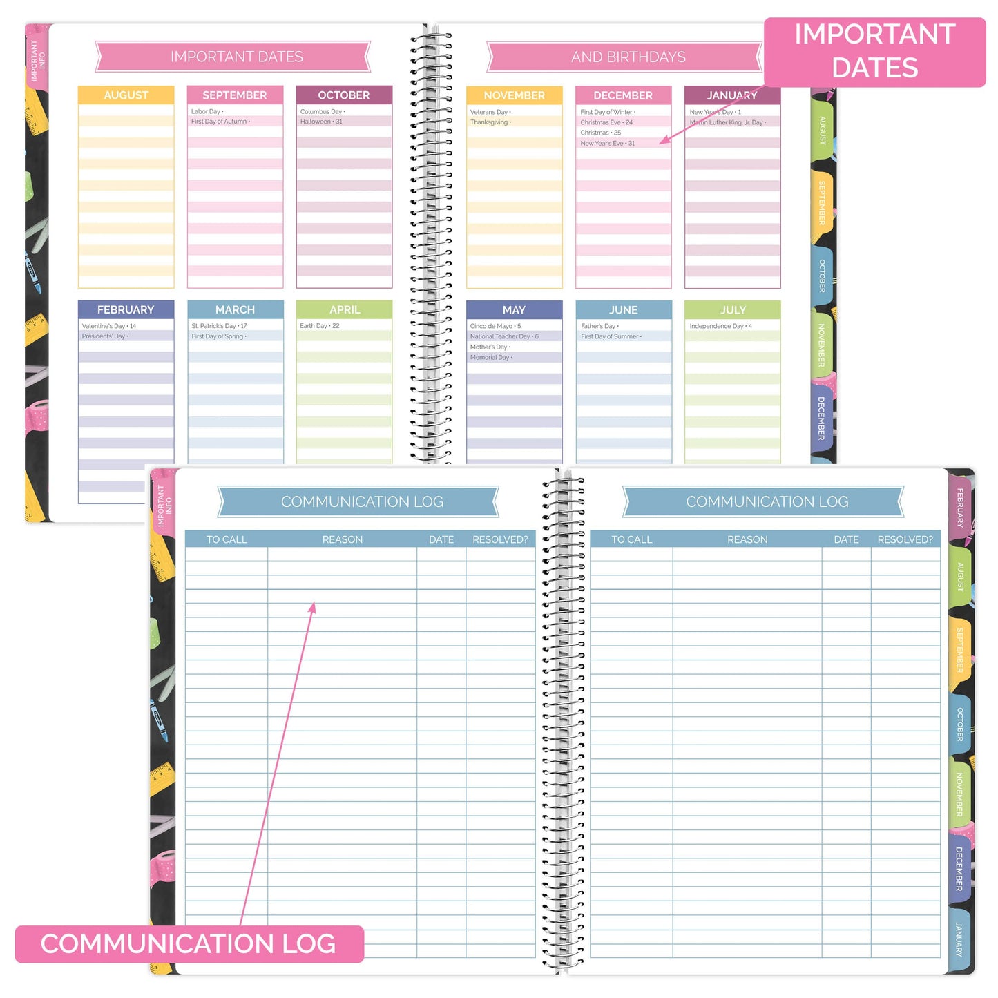 bloom daily planners Undated Academic Year Teacher Planner & Calendar - 7 Period Lesson Plan Organizer Book with Frosted Protective Cover (9" x 11") - Chalkboard