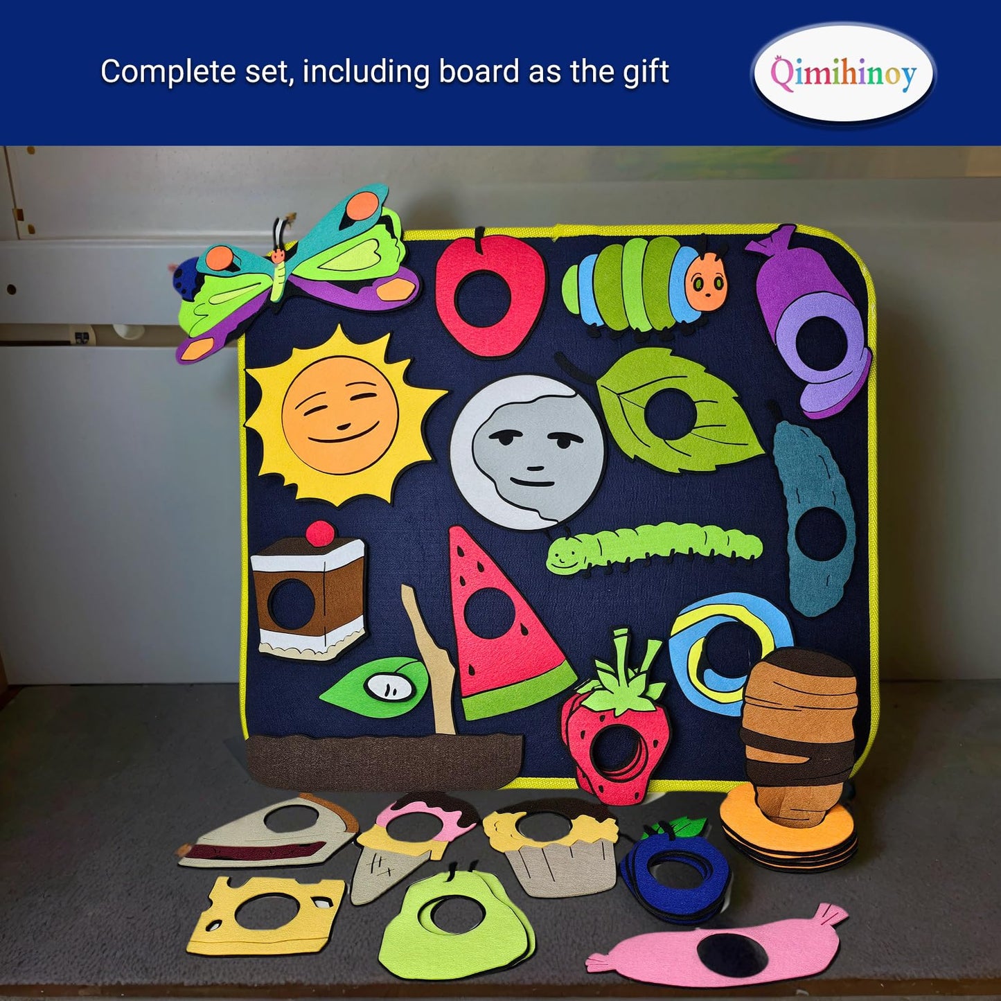 Qimihinoy Felt Story Board Set,Large Animals Felt Stroy Retelling Pieces for Toddlers,Preschool,Teachers, Speech, Therapy,Travel,Classroom (The Very Hungry Caterpillar(24pcs))