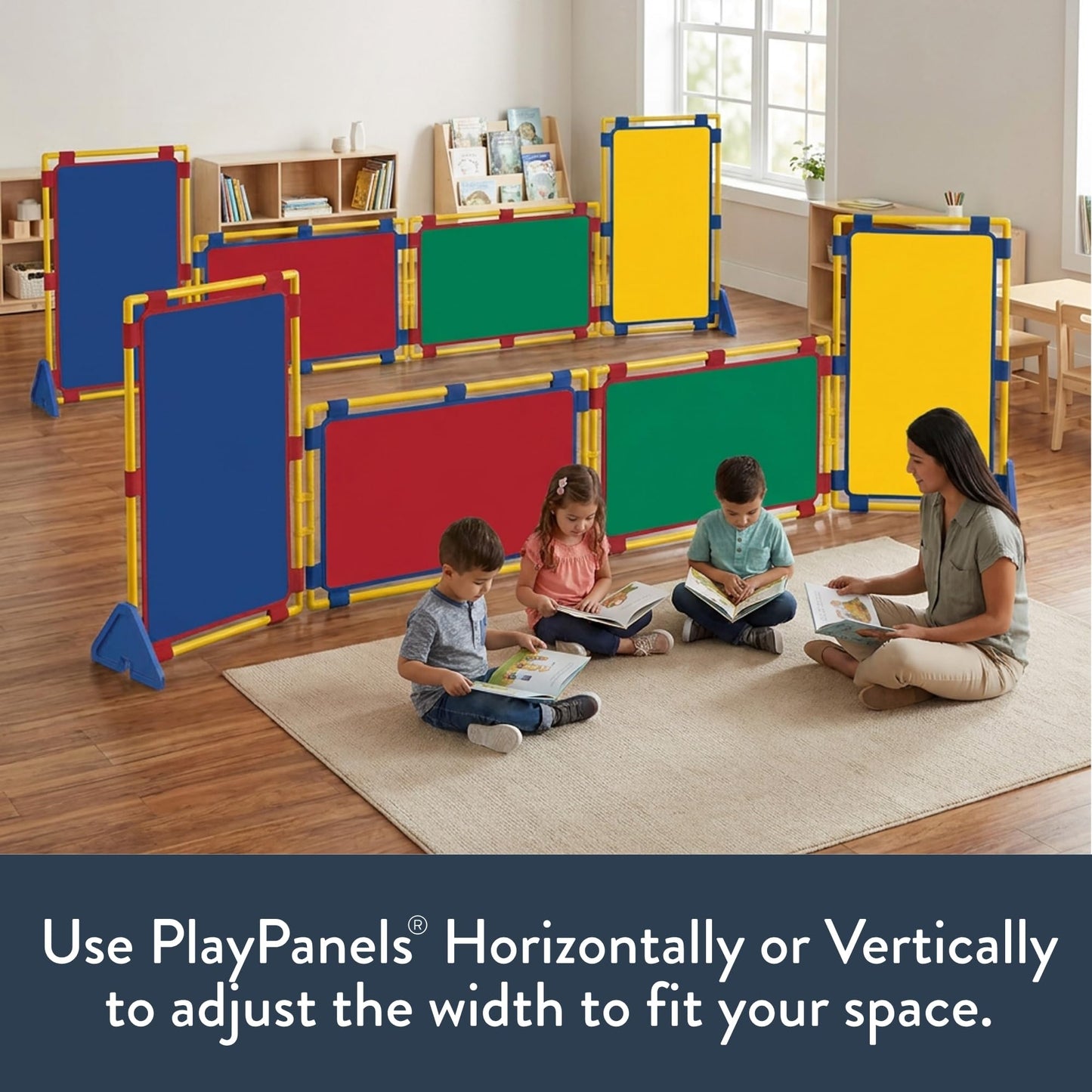 Children's Factory Rectangle PlayPanel Set - 8, Kids Room Divider Panel, Classroom Partition, Free-Standing Screen for Daycare or Preschool, Cantilever Feet Included, Rainbow