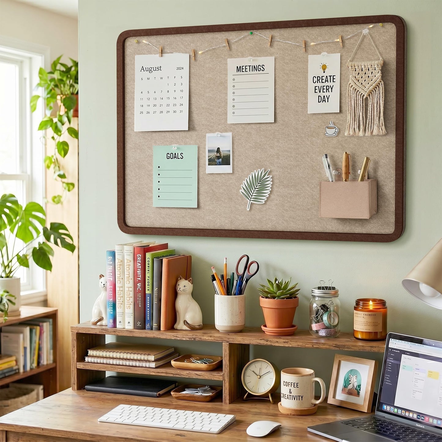 KERRAM Bulletin Board, 36 x 24 inches Decorative Felt Board Foldable Photo Board Pin Boards, Cork Board Alternative for Walls, Office, Home, Classroom with Pushpins ＆ Small Storage Bag, Brown