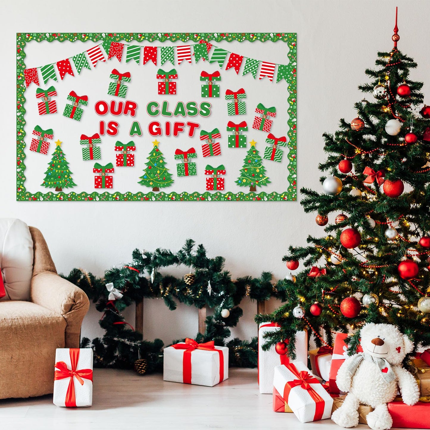 HIQINLUG Christmas Bulletin Board Decorations Set Christmas Classroom Decoration Xmas Boxes Bulletin Board Decor Cutouts For Xmas Holiday Party Classroom School Home Wall Decor