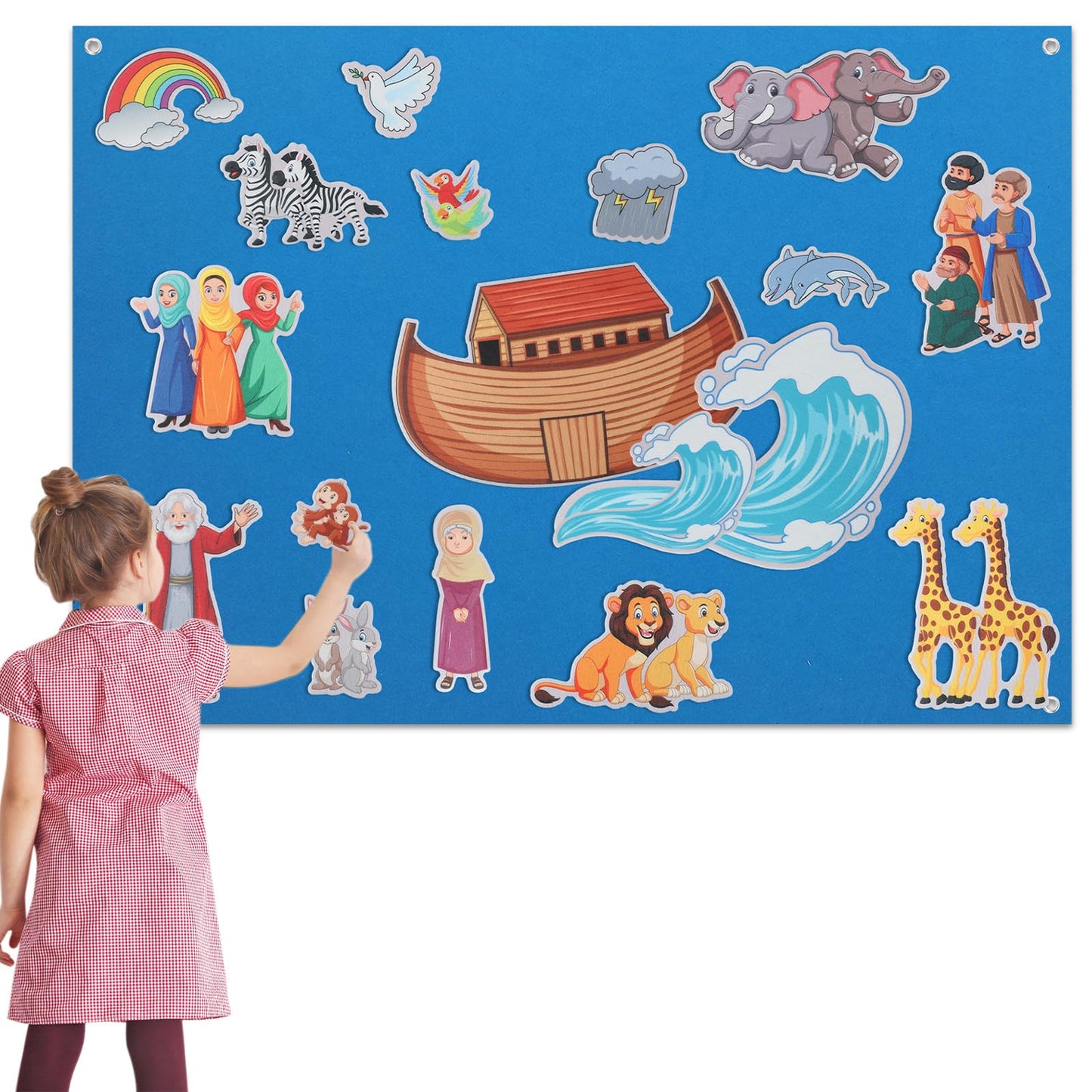 HunnmingRe Noah's Ark Felt Board Bible Stories Set Flannel Felt Board for Girls Boys Noah's Ark Craft Toy Pieces Bible Puzzles for Baptism School Class Home Activities
