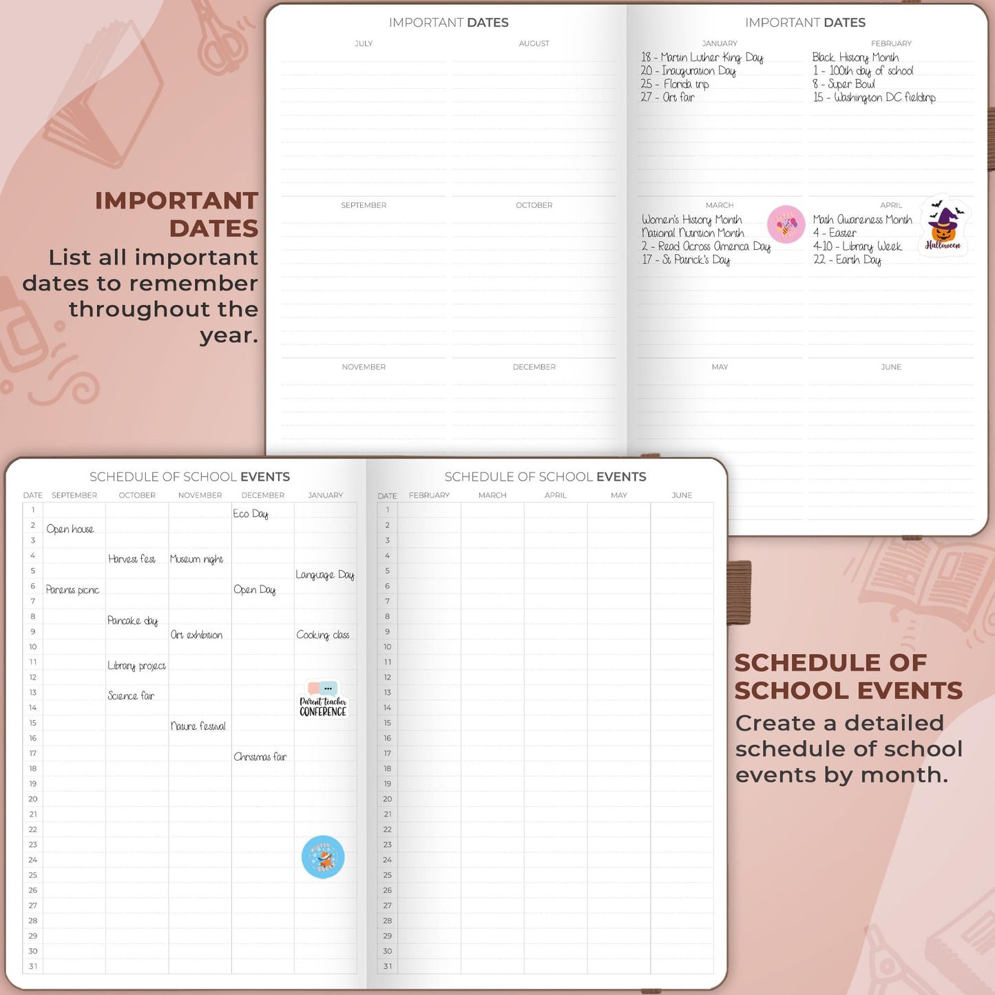 Clever Fox Teacher Planner – School Year Planner with Calendars & Lesson Plans – Teacher Plan Book for Classroom & Homeschool Organization - Undated, 7x10″, Hardcover (Dark Terracotta)