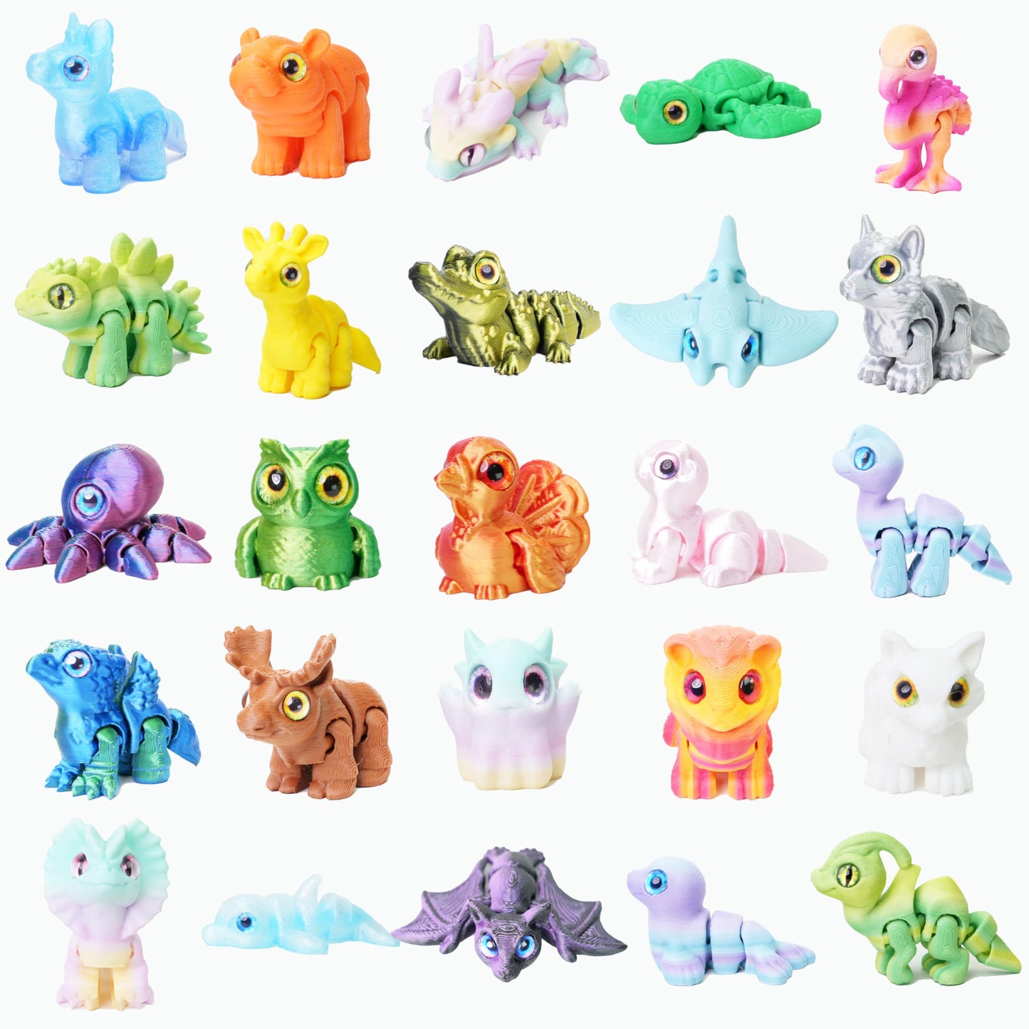 Laehovr 25Pcs 3D Printed Animals, Articulated Fidget Toy, Desk Pet for Students, Pocket Pets for Anxiety Relief, 3D Printed Fidgets Bulk for Classroom Prizes, Birthday Gifts, Easter Basket Essentials