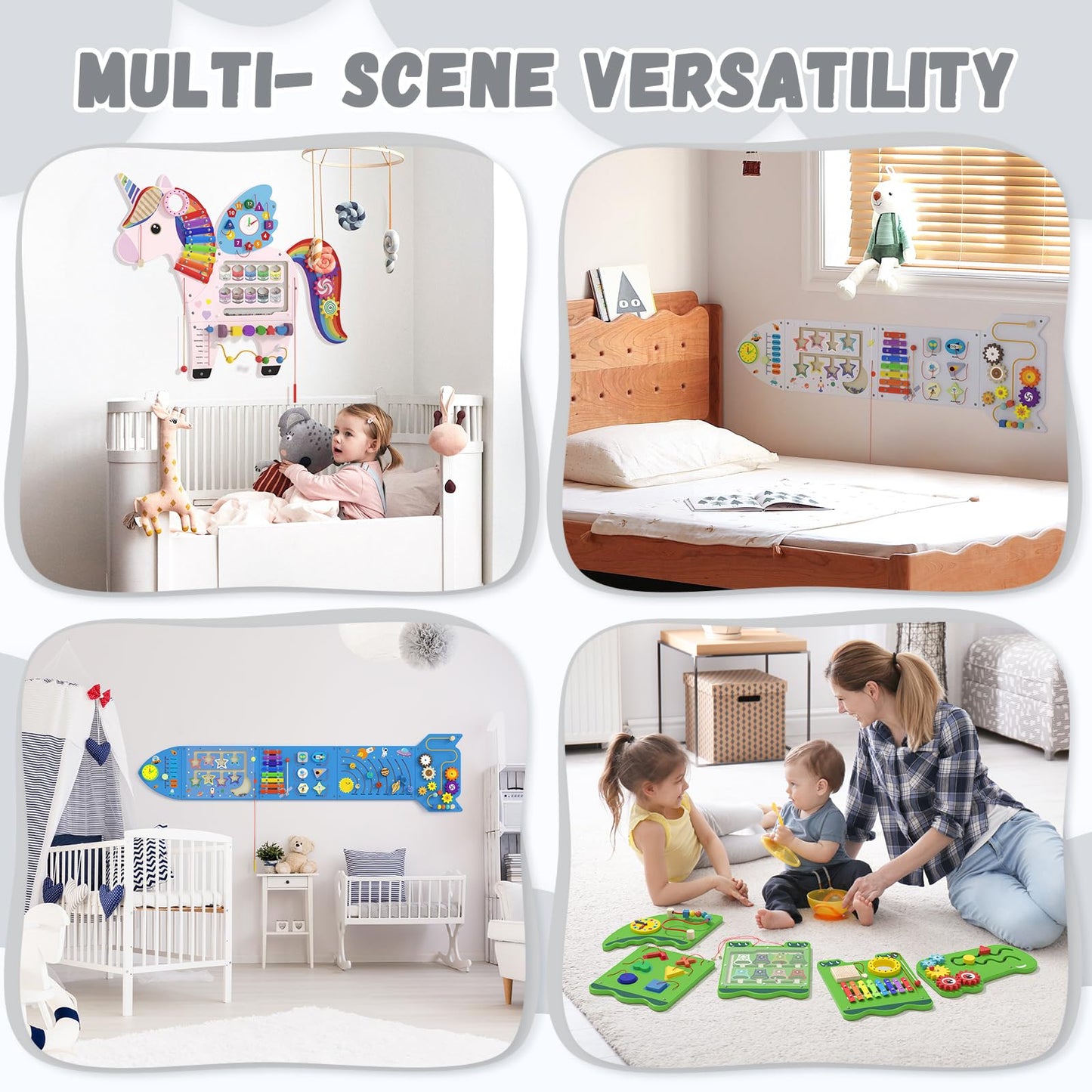 nigwet Rocket Activity Wall Busy Board Panels - Sensory Wall Panel for Kids, Montessori Toddler Wall Activity Board, Wall Toys for Toddlers 3, Activity Cube, Wood Activity Boards, White Grey