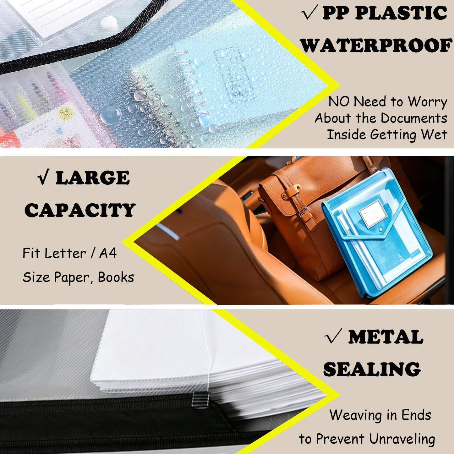 Plastic File Folder, 10 Pcs Large-Capacity Poly Envelope Expanding Wallet Document Folder Letter Size A4 Accordion File Pouch with Label Pocket, Snap Button for School Home Work Office Organization