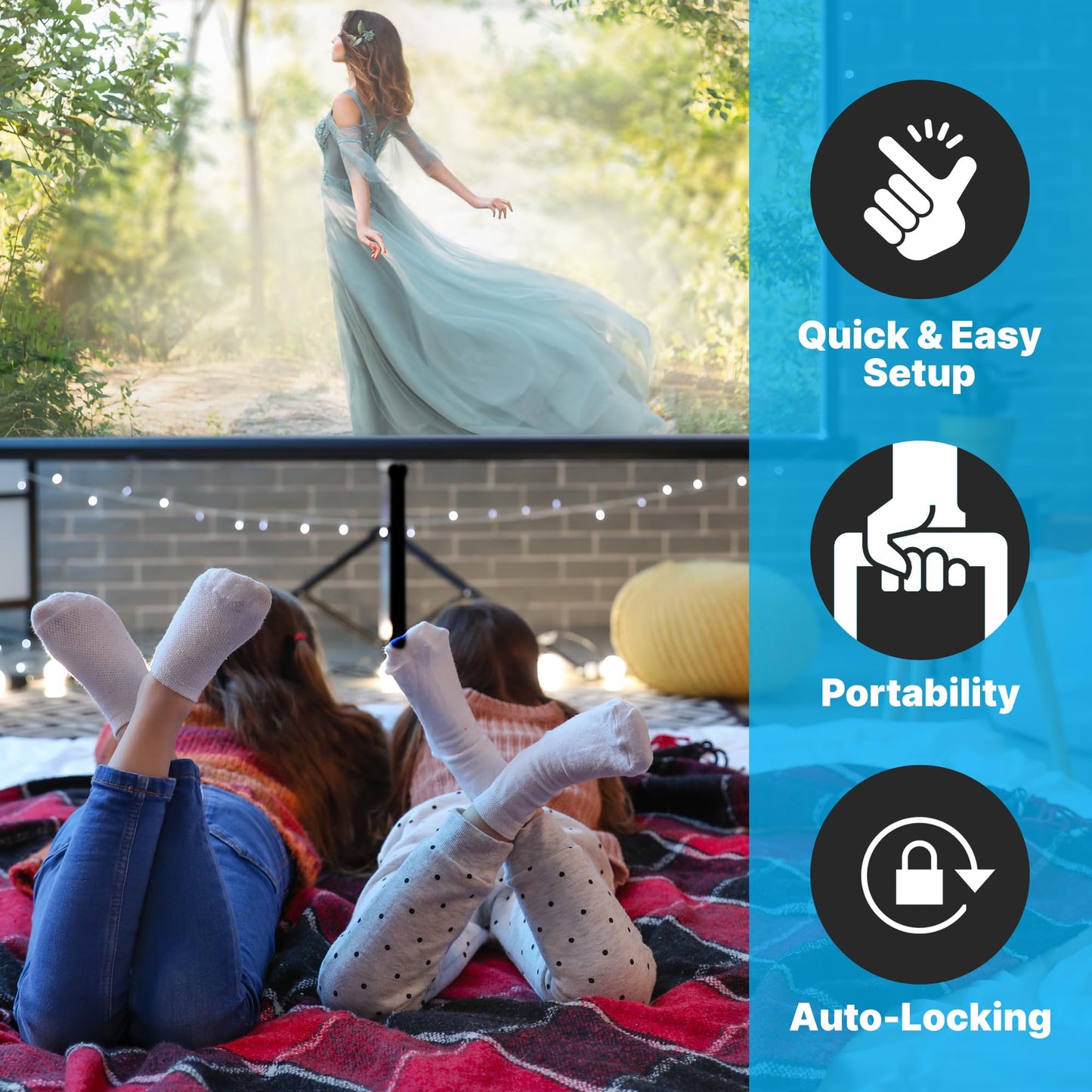 Pyle 80 Inch Portable Projector Screen with Tripod Stand - Quick Setup Fold Out Roll Up Screen Featuring White Matte Surface 16:9 Aspect Ratio Black Masking Border, Ideal for Indoor and Outdoor Use