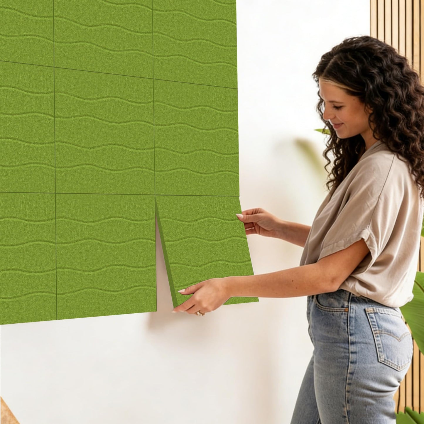 AKONEGE Felt Bulletin Board Tiles 12 Pack, 48" x 36" Cork Board Alternative, DIY Pin Board Wall Tiles for Photo Wall, Vision Board, Room & Home Office Decor, Stick-On with Adhesive Tabs, Forest Green