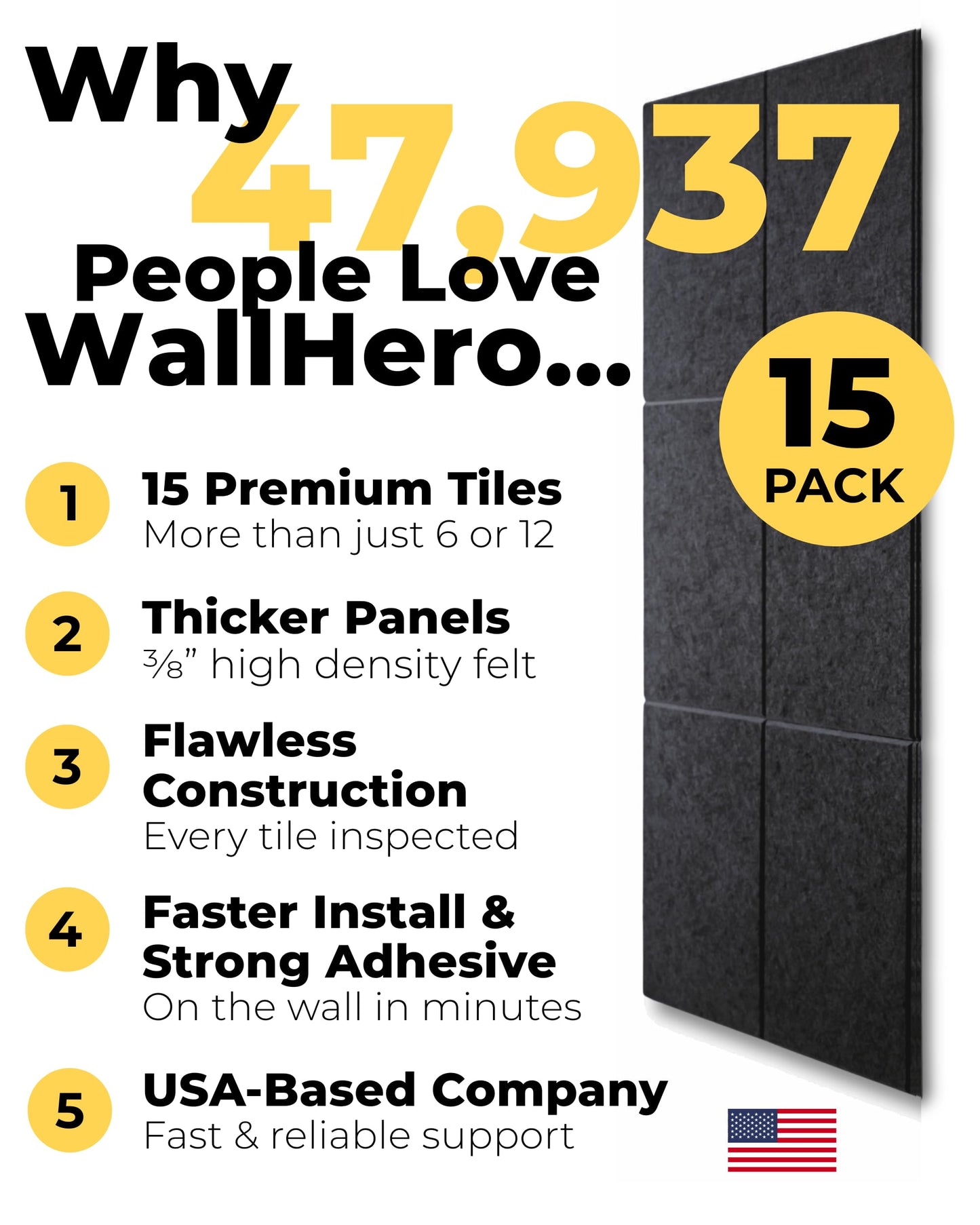 WALLHERO Office Cork Board, 59"x36" | 15 Pack | Felt Tiles for Wall, Tac Board, Large Felt Board, Wall Protector for Dart Board, (Gray Marble Slats)