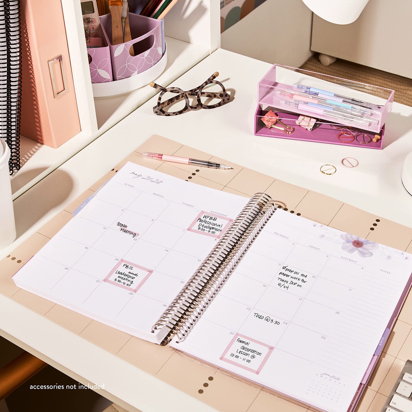 Erin Condren 8.5" x 11" Platinum Coiled Teacher Lesson Planner (July 2023 - June 2024) - Books of Wisdom Classic Cover, Wildflowers Theme - 80 Lb. Thick Mohawk Paper, Includes Sticker Sheets & More
