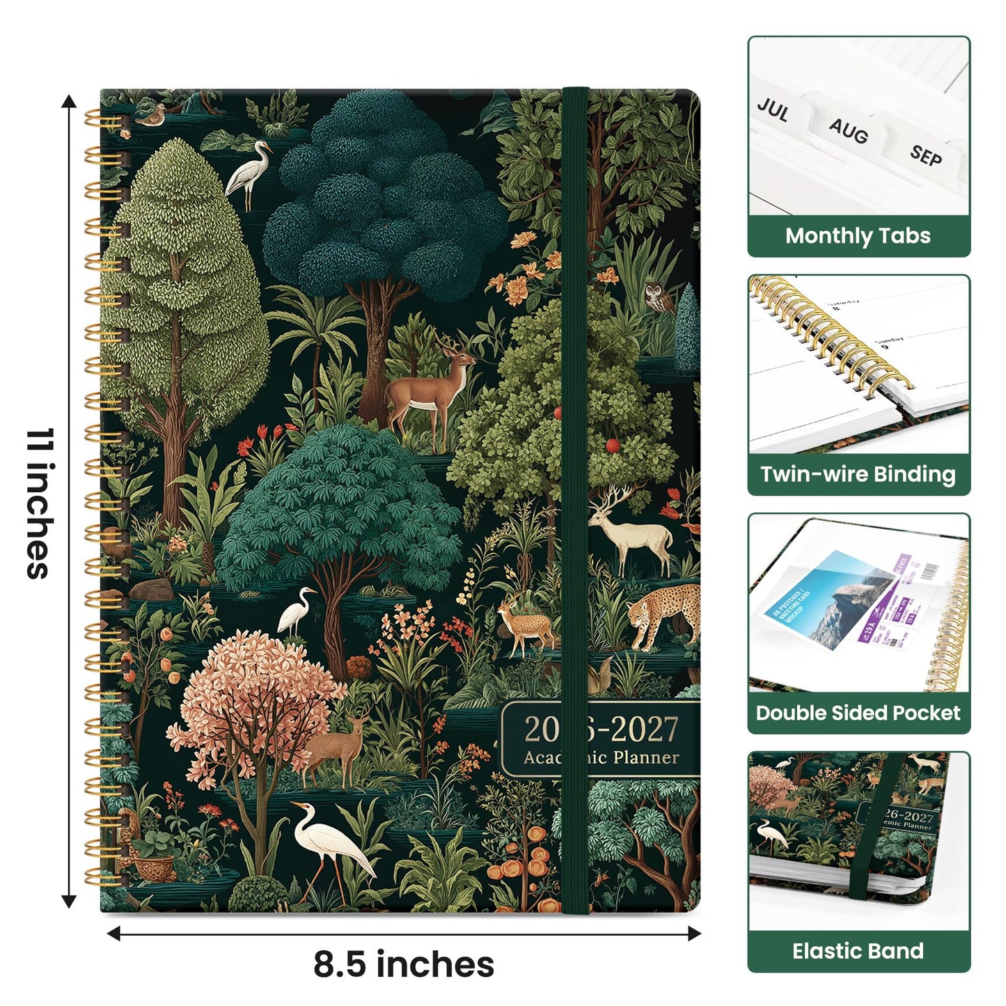 Planner 2026-2027, Academic Year Weekly and Monthly Calender Planner, from Jul 2026 - Jun 2027, Spiral Bound School Planning Book, Perfect for Teacher, Student, Women & Men, A4 (8.5" x 11"), Enchanted Grove
