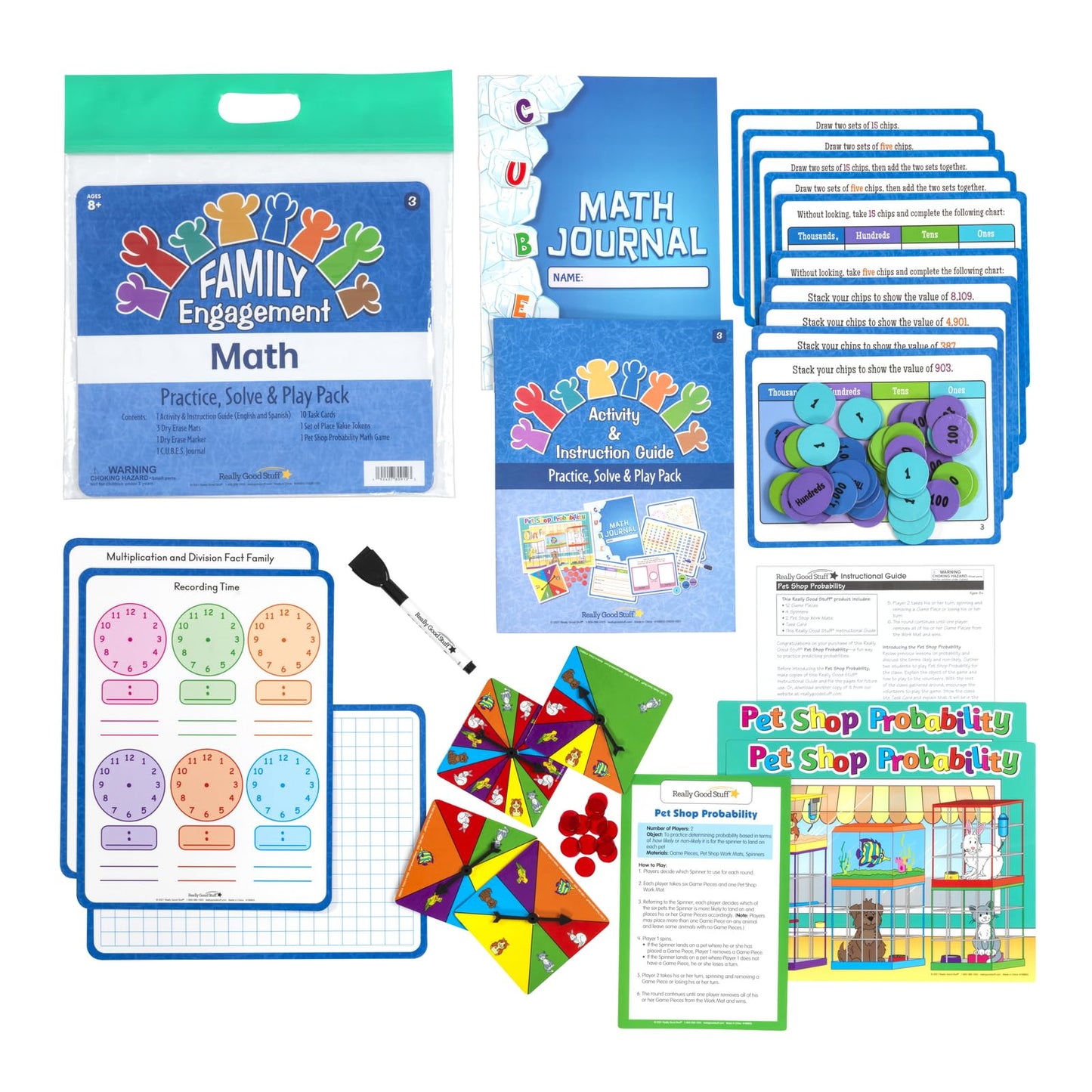 Really Good Stuff Family Engagement Math – Practice, Solve & Play Pack - Third Grade