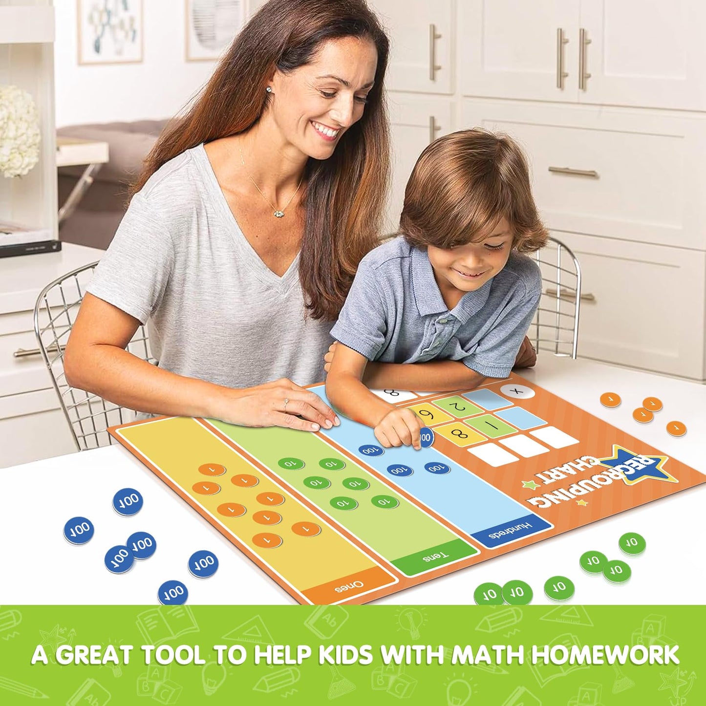 EAMAY Regrouping Base Ten Place Value Manipulatives, Addition and Subtraction Math Manipulatives for 1st 2nd 3rd Grade Classroom Must Haves! Kit with Magnetic Dry Erase Board and Magnetic Chips.