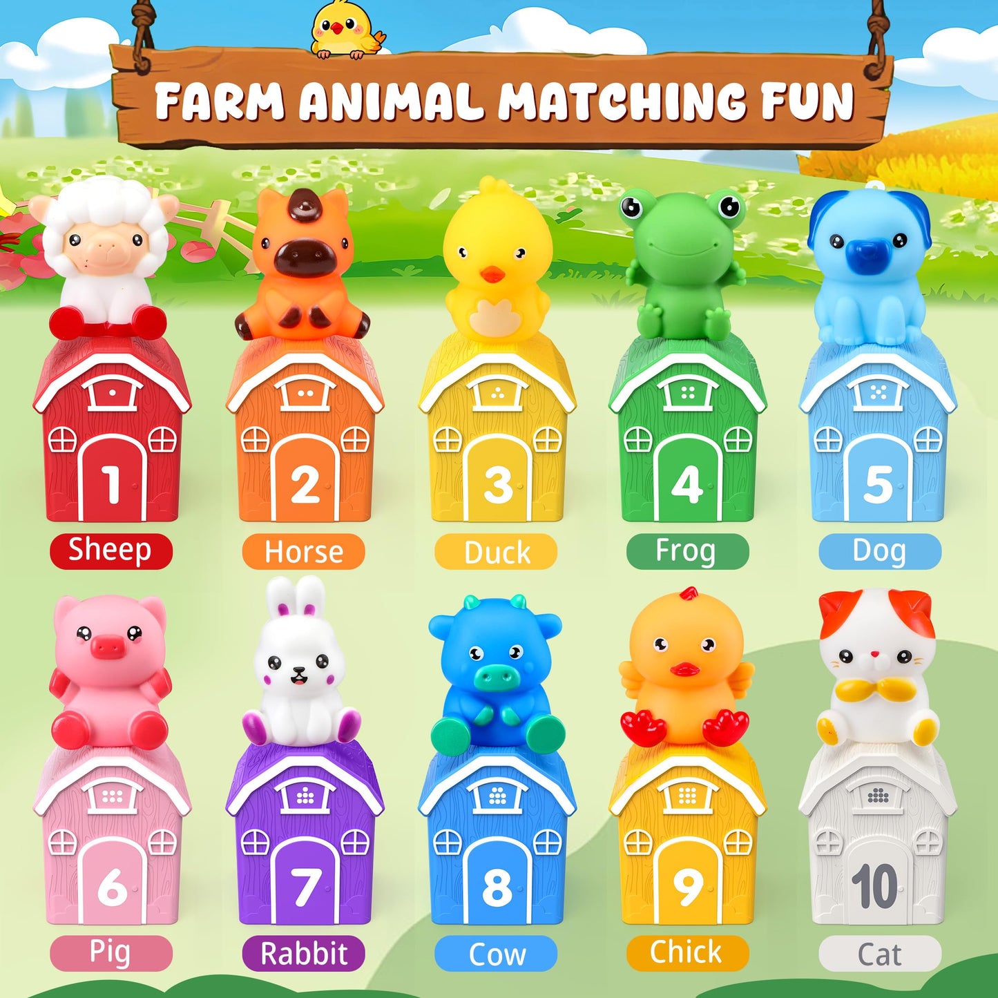 GooMags Montessori Toys for Toddlers, 21Pcs Farm Toys with Storage Bags/Playmat Counting, Matching, Sorting Preschool Learning Toy Including 10 Animal Finger Puppets Birthday Gift