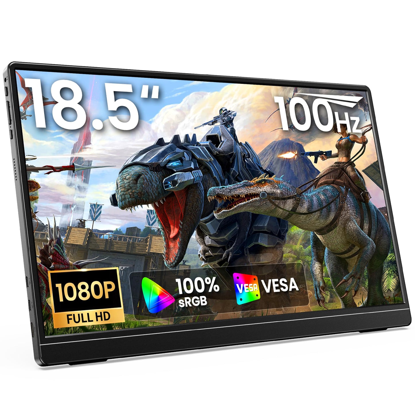 MNN Portable Monitor 18.5'' 100Hz, FHD 1080P IPS Laptop Screen with Built-in Stand & Dual Speakers, USB-C HDMI External Display for Laptop PC Phone PS5 Xbox Switch, Travel Gaming Monitor