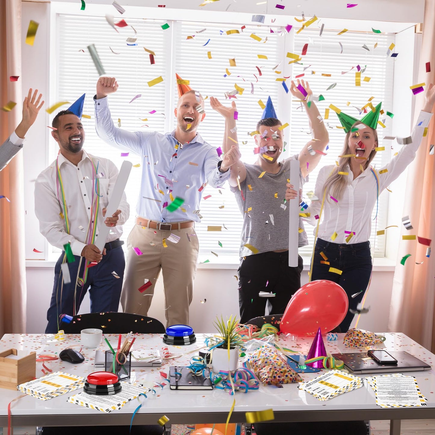 Humyoun Office Party Friendly Feud Game with 2 Answer Buzzers, Team Building Feud Cards for Family Game Night Fun Trivia Quiz for Work Staff Coworkers Groups