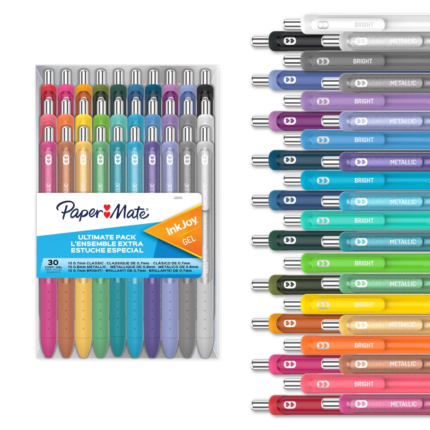 Paper Mate InkJoy Gel Pens Ultimate Pack, Retractable, Featuring Classic, Bright!, and Metallic Inks, Assorted Colors, 30 Count - Writing, Note-Taking, Teacher Supplies, Back to School