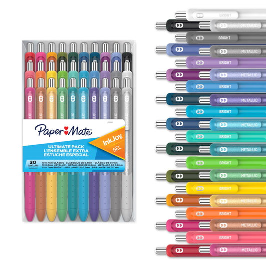 Paper Mate InkJoy Gel Pens Ultimate Pack, Retractable, Featuring Classic, Bright!, and Metallic Inks, Assorted Colors, 30 Count - Writing, Note-Taking, Teacher Supplies, Back to School