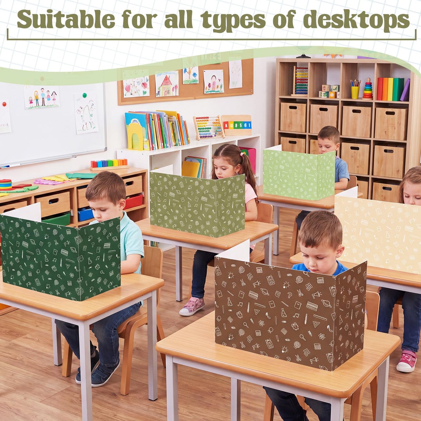 SATINIOR 24 Pcs Privacy Folders for Students, Desk Dividers for Classroom Testing, Trifold Cardboard Privacy Boards, Study Carrels Panel School Teacher Supplies(Stationery Style,Matcha Color)