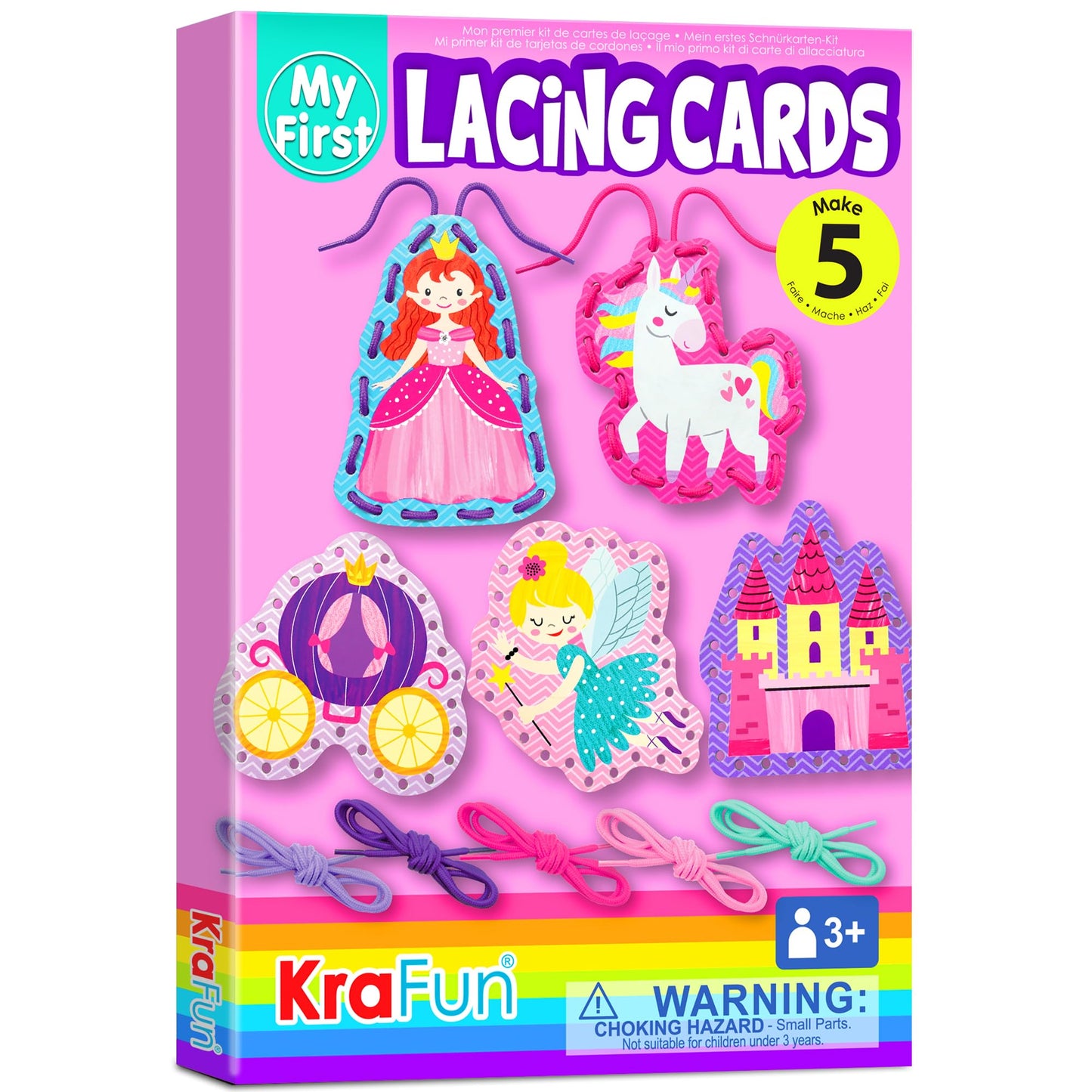 KRAFUN My First Lacing Cards Kit for Toddlers & Girls Age 3+, 5 Princess Unicorn Arts & Crafts Projects, Fine Motor Skills Toys, Beginner Activity Set with Princess Unicorn Castle Fairy Crown