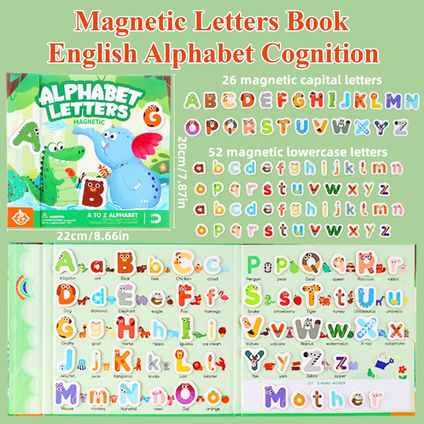 Upgrade Magnetic Letters Book for Kids, 78 PCS Magnetic Alphabet Letters, Uppercase & Lowercase ABC Magnets for Toddlers 1-3 Learning, Preschool Classroom Must Haves