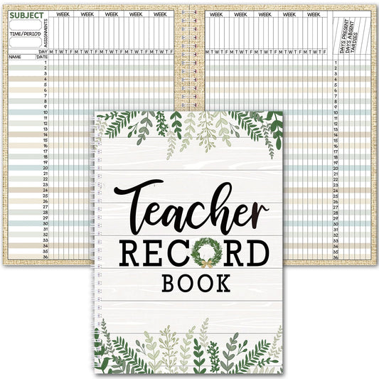 Fuyoooo Farmhouse Teacher Record Book Teacher Grade Books 2026-2027 Spiral Bound Record Planner 2026 Class Grade Book Office Favors for Classroom Attendance Decoration Double Sided