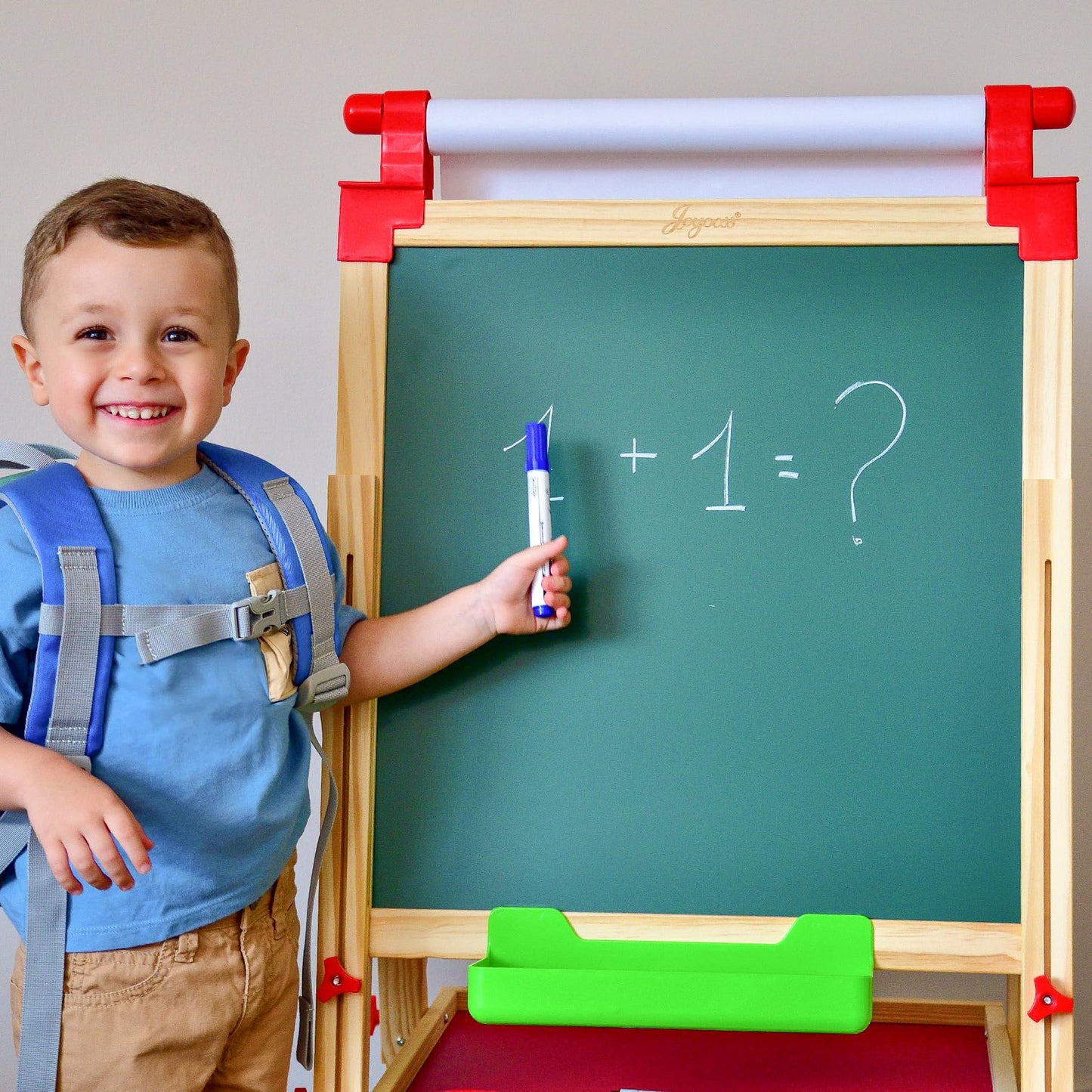 JOYOOSS Art Easel for Kids Easels for Toddlers,Wooden Kid Easel with Paper Roll - Chalkboard for Kids Adjustable Double Sided Dry Erase Board,Toddler Art Easel for Kid Ages 4-8