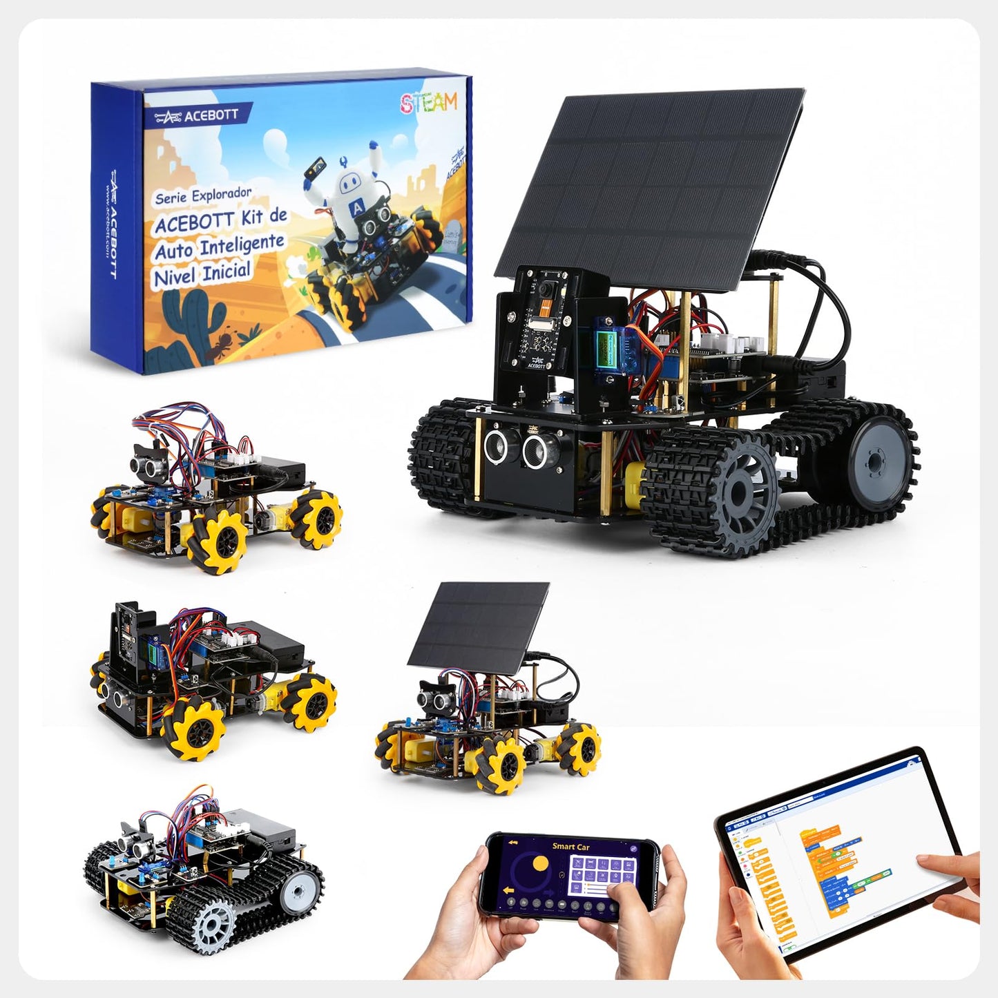 5-In-1 ESP32 Smart Camera Solar Robot Tank Car Kit, STEM Toy Robotics Kit for Kids Age 8-16 Boy, APP & Remote Control 4WD Car with 3MP Camera, Arduino Educational Science Coding Kit Gift for 12+ Teens