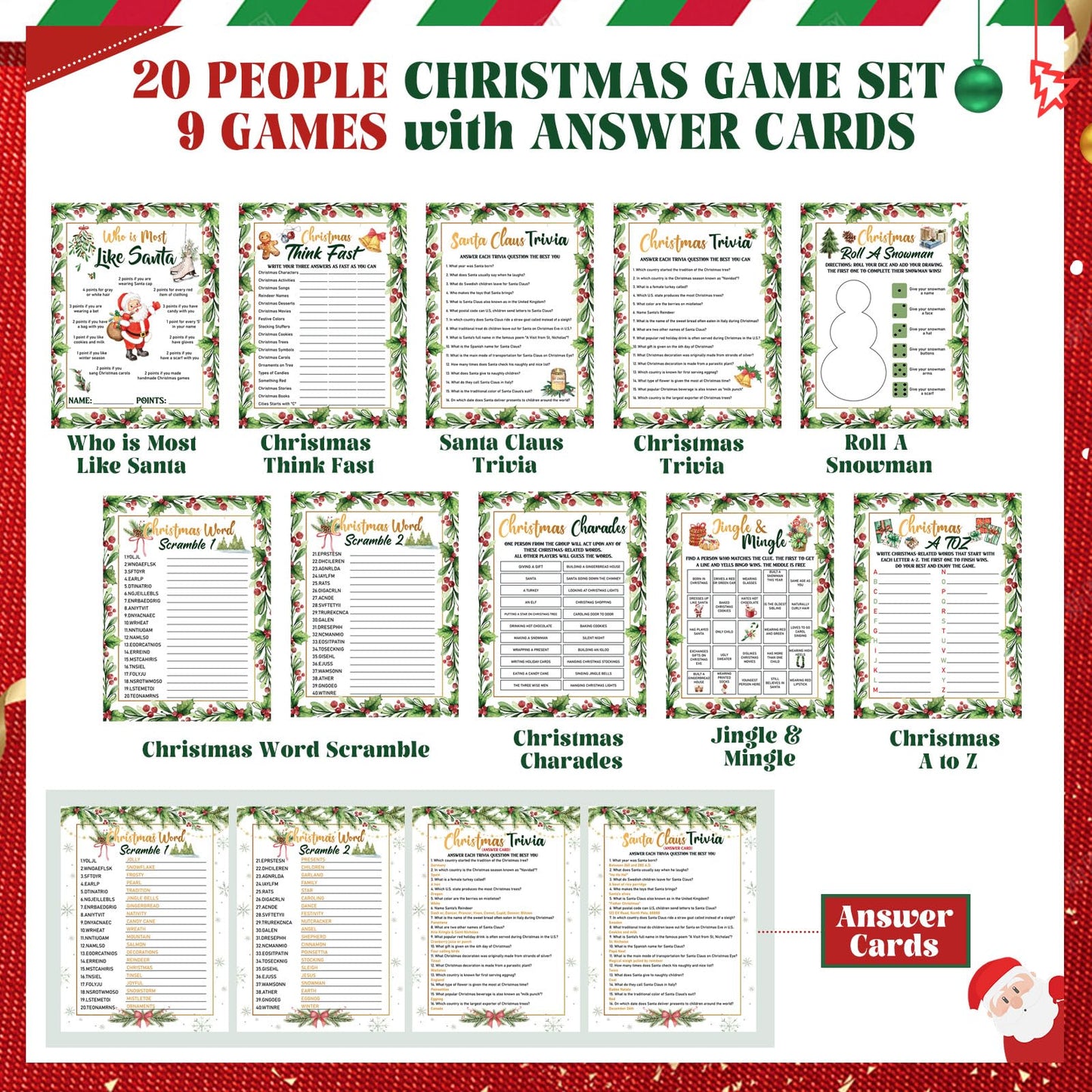Fullhawl 124 Pcs Christmas Trivia Games Cards with Buzzers and Answer Pencils Bulk Christmas Family Game Cards for Adults Friends Large Group Festival Guessing Activity Holiday Party(Flowers)