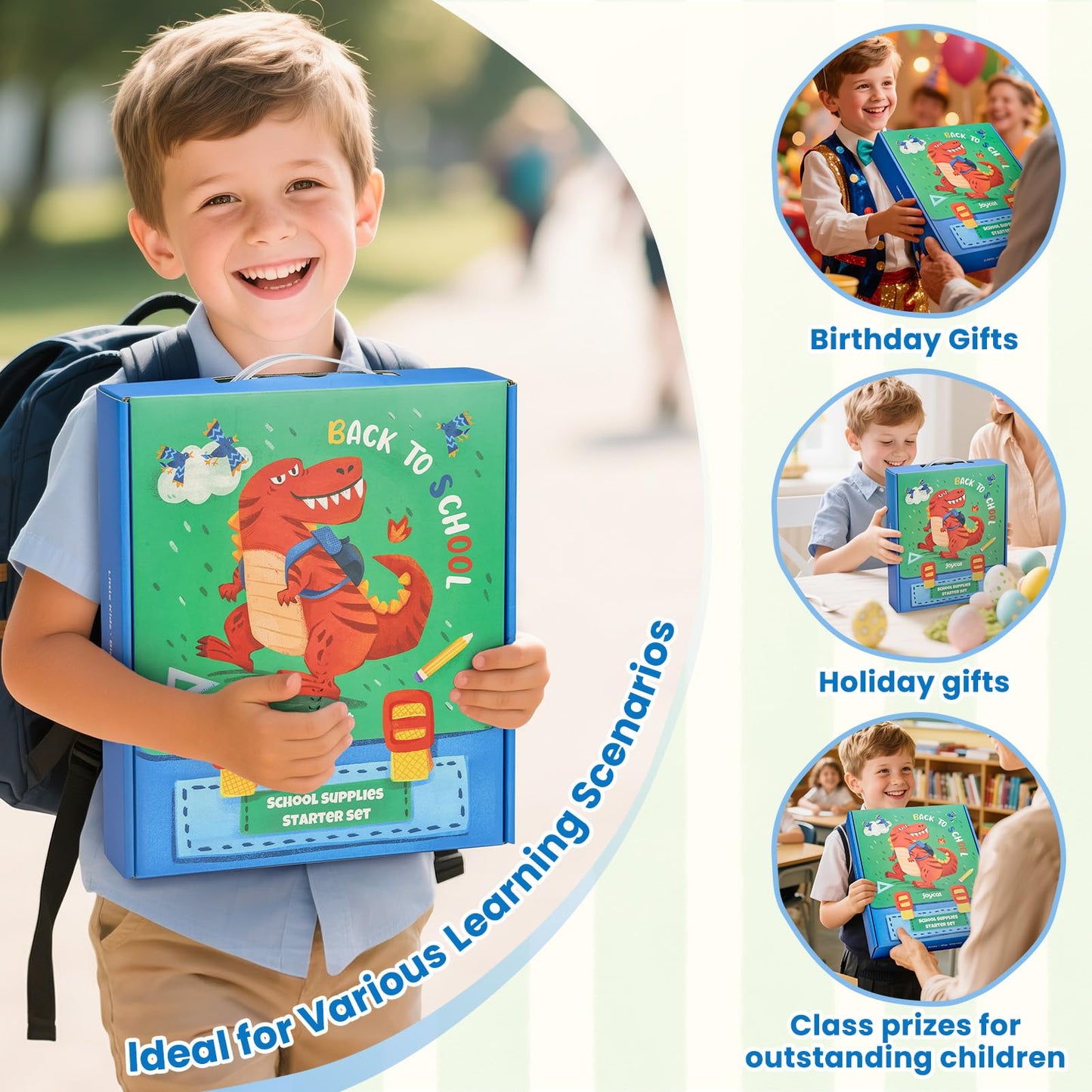 46-Piece Washable Back to School Supplies Gift Kit for Kids-Dinosaur Essential First Day Gift Set for Kindergarten & Elementary, Art Supplies & Refillable Tools, Ideal Kids Stationery Set for Boys.