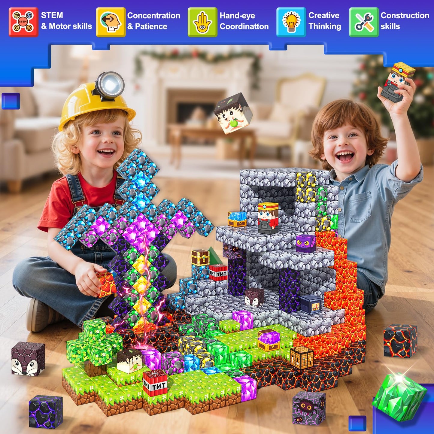 Magnetic Blocks - Build Mine Magnet World Set, STEM Magnetic Building Blocks for Kids Ages 4-6 6-8 8-13, Montessori Sensory Toys for Toddlers, Birthday Toys Gifts for 3+ Years Old Boys & Girls