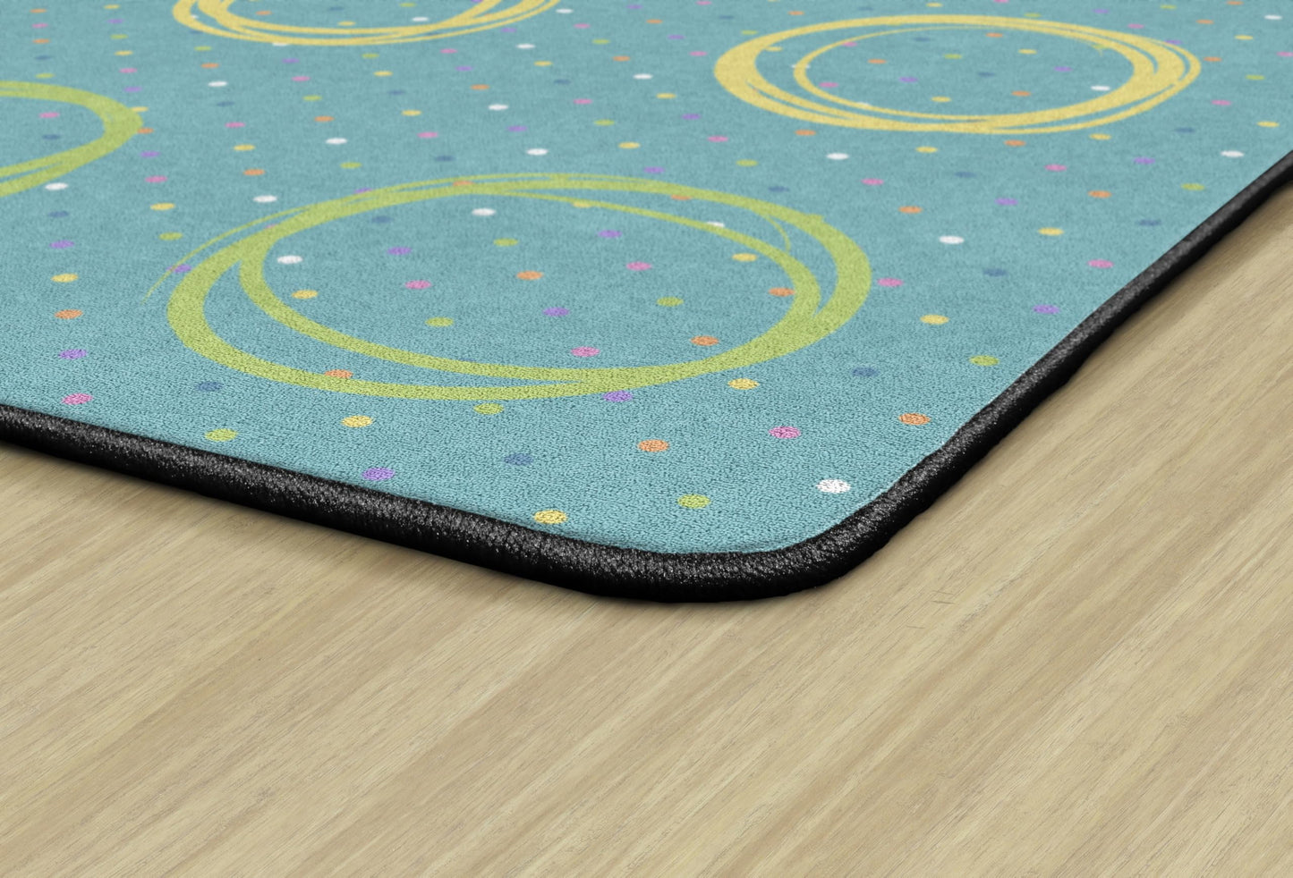 Flagship Carpets Circle Sampler Abstract Classroom Educational Area Rug for Kids and Teachers, Durable Quality for Schools, Preschool, Daycare, & Learning Centers, Seats 20, 7'6" x 12', Blue & Multi