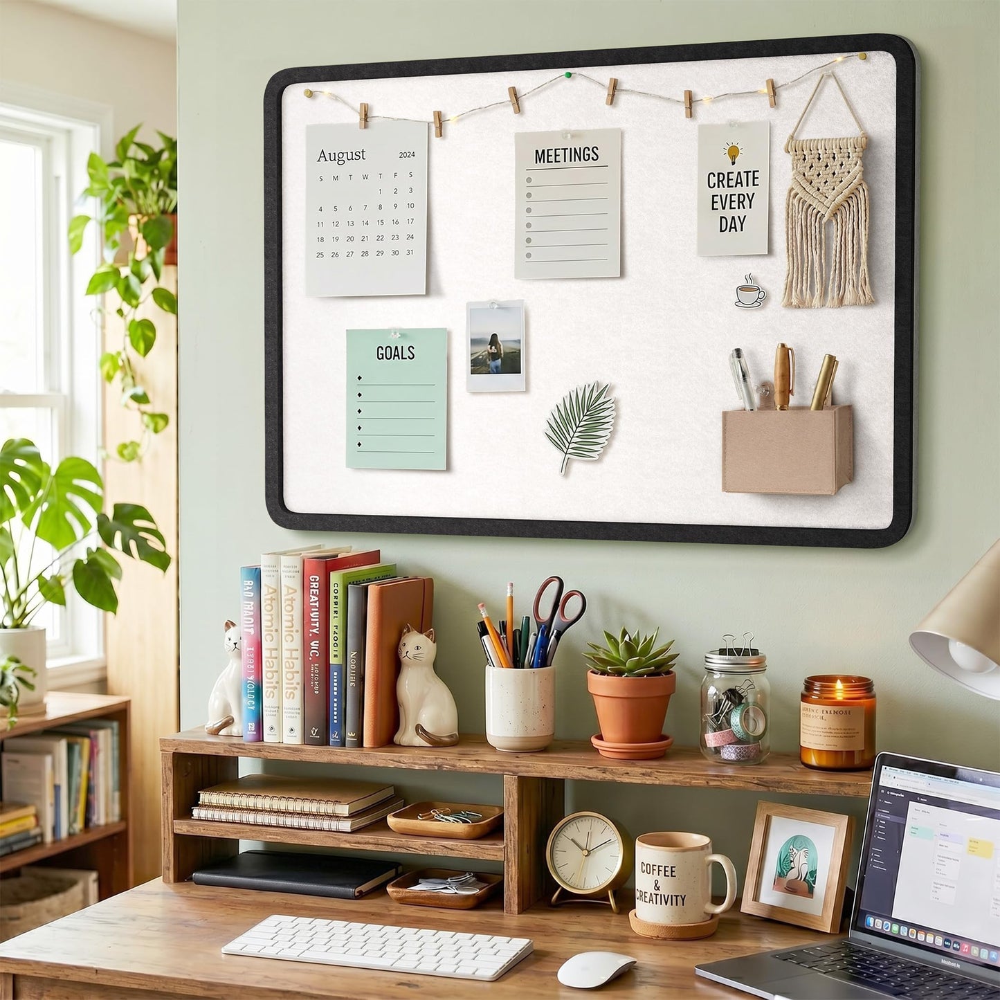 KERRAM Bulletin Board, 24 x 18 inches Decorative Felt Foldable Photo Pin Boards, Vision Board Cork Board Alternative for Walls, Office, Home, Classroom with Pushpins ＆ Small Storage Bag, Black