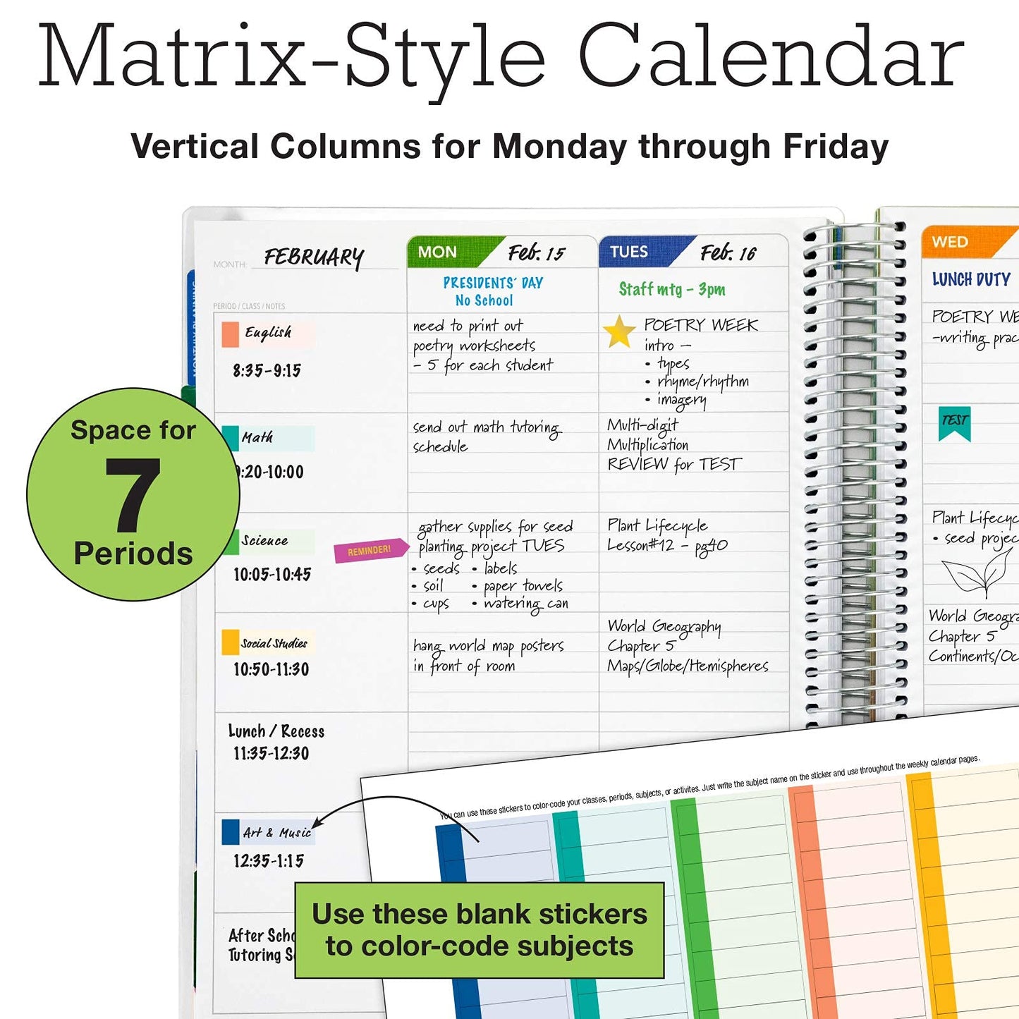 Elan Publishing Company DELUXE Undated Teacher Planner: 8.5x11 Includes 7 Periods, Page Tabs, Bookmark, Planning Stickers, Pocket Folder Daily Weekly Monthly Planner Yearly Agenda (Seaside Watercolor)