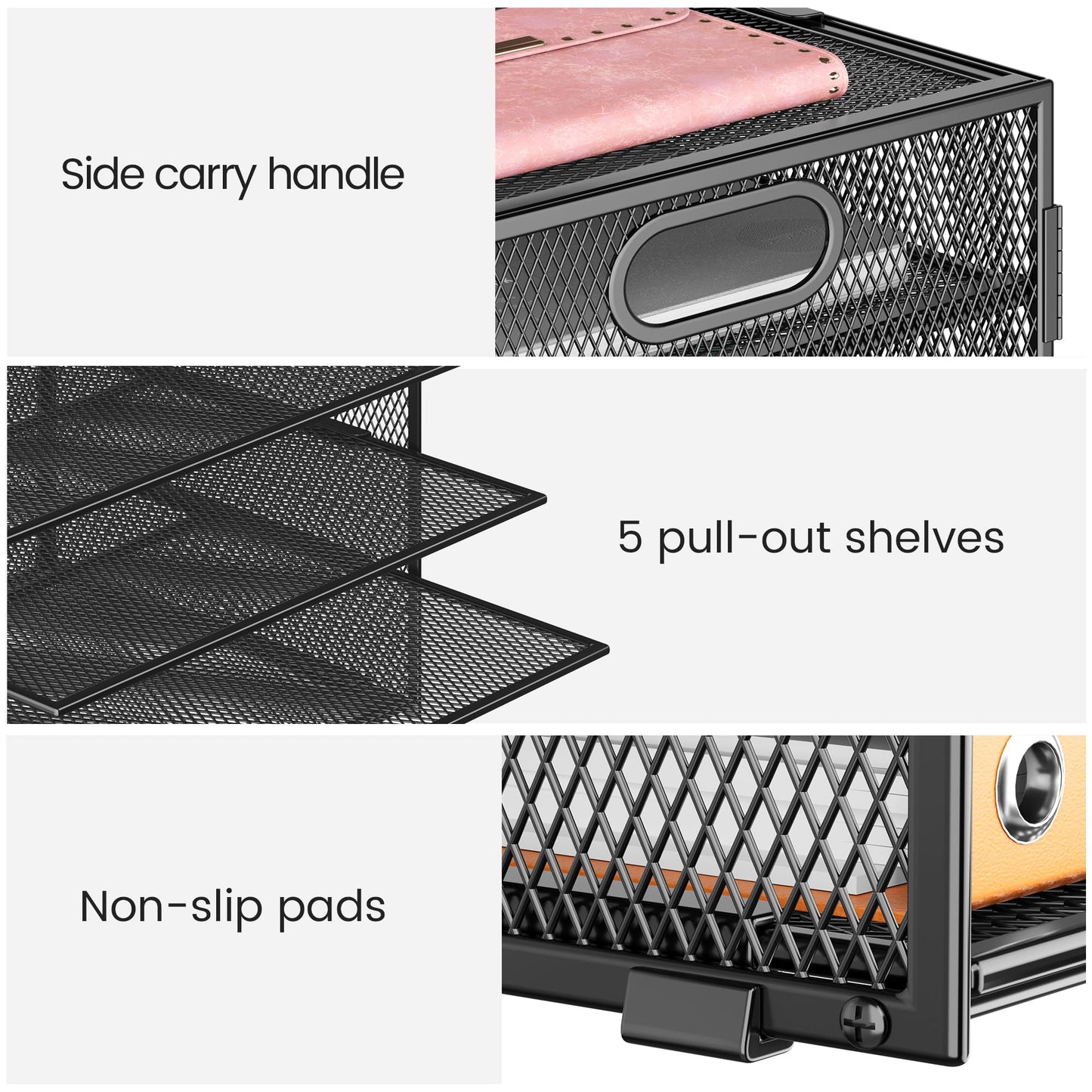 Lavatino 2 Pack 8-Tier Office Desk File Organizer, Letter Tray Paper Organizer with Handle, Including 5 Adjustable Slide Trays for Organizing Desktop Workspace Accessories and Supplies (Black Mesh)