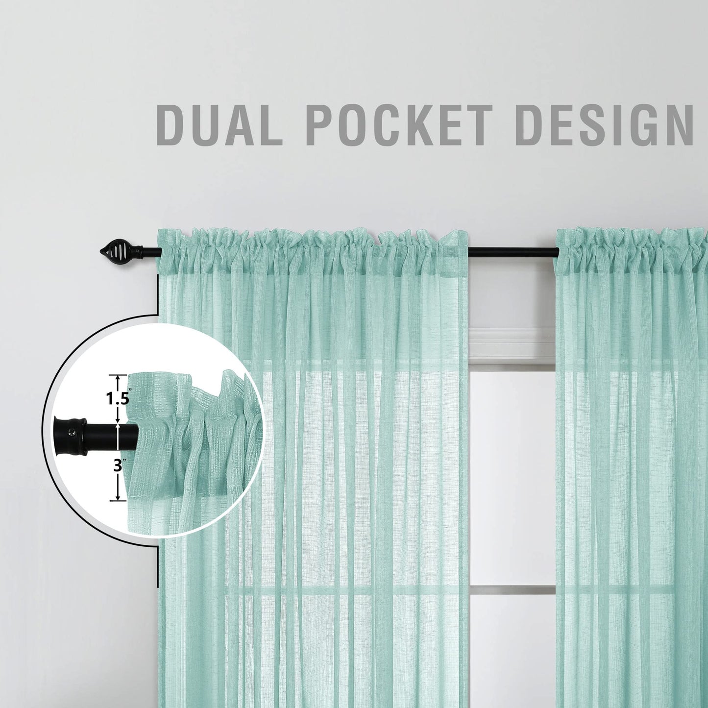 KOUFALL Aqua Curtains 63 Inch Length 2 Panels for Bedroom Matching Wall Bedding Semi Sheer Opaque Window Curtains for Bedroom,Seafaom/Retro Mint Green