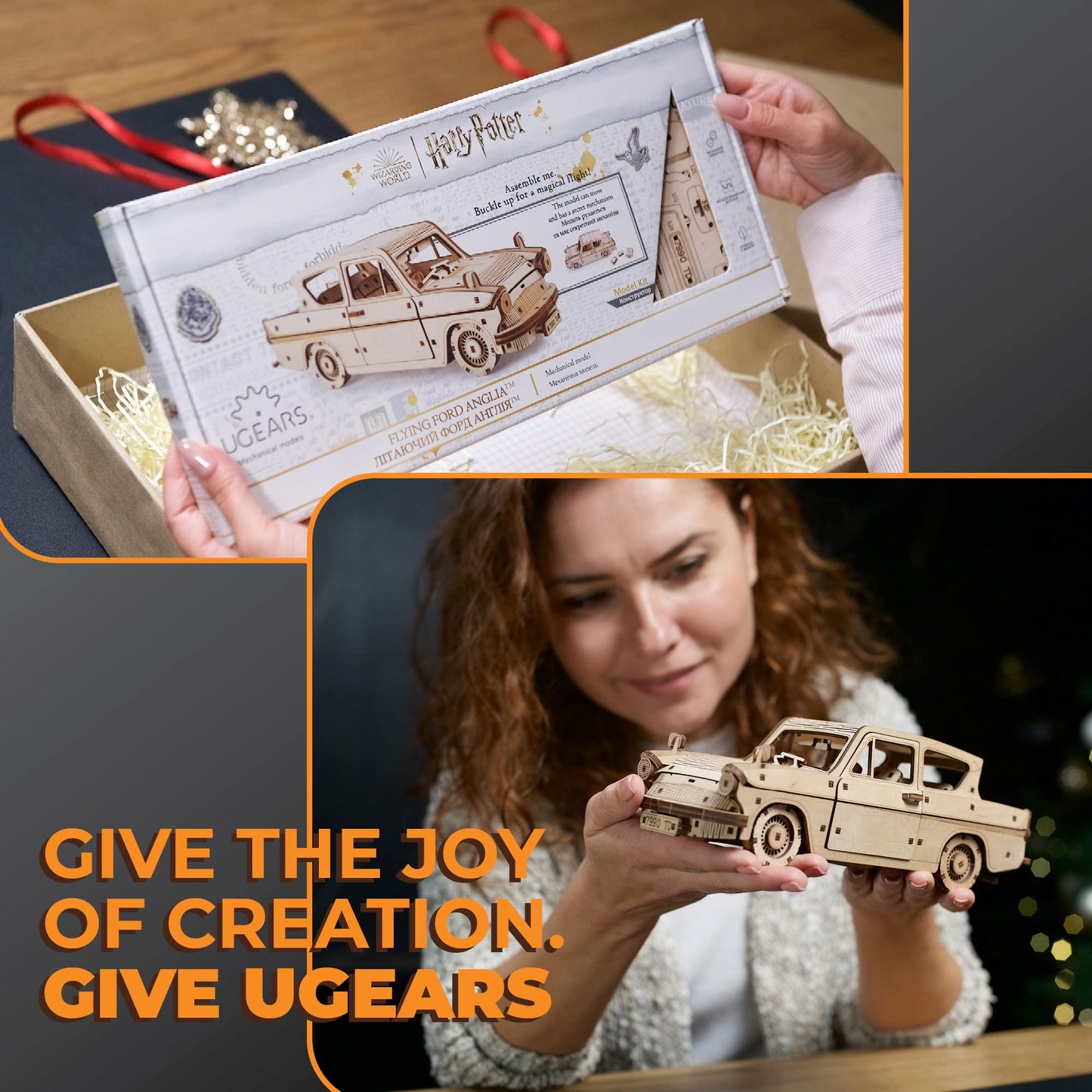 UGEARS Wooden 3D Puzzles for Adults - Flying Ford Anglia Harry Potter Puzzle 3D – Harry Potter Flying Car Building Kits for Adults DIY Model Kit with Spring Drive