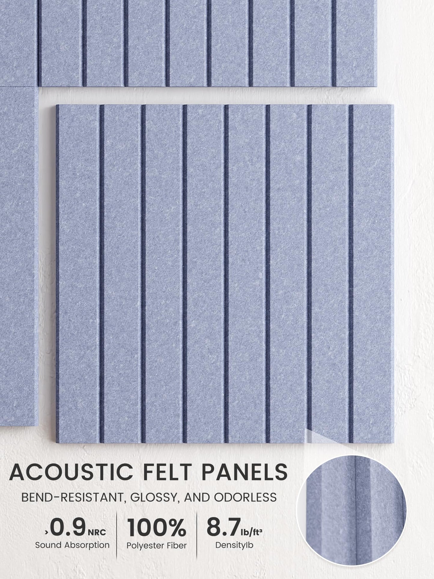 Bumusty Large Cork Board Alternative-48 x 36" Felt Bulletin Board Tiles, with 30 Pushpins, 70 Adhesive Tabs, Fine-Stripe 12-Pack, Cork Boards for Office Push Pin Board-Soft Periwinkle
