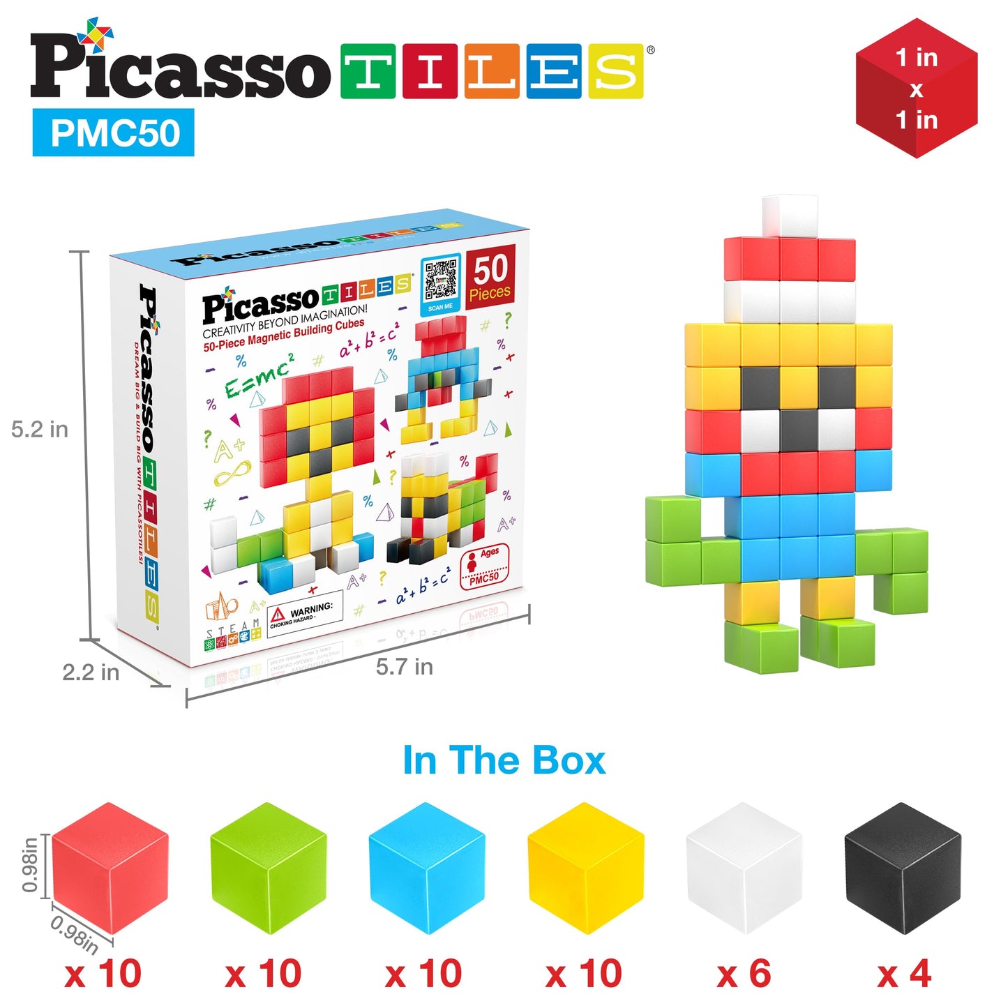 PicassoTiles Kids Pixel 1” Magnetic Puzzle Cube Mix & Match with Free Ideabook Sensory Toys STEAM Learning Building Block Magnets Construction Toy Set Stacking Magnet Creative Kit