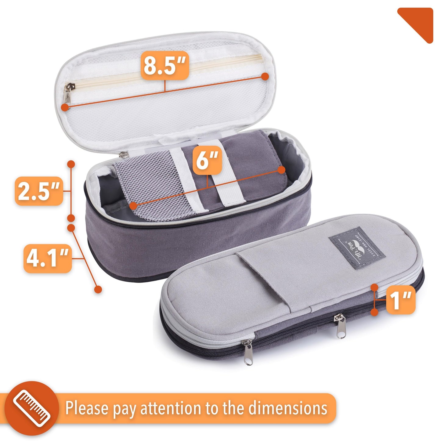 Mr. Pen- Pencil Case Large, Fabric Pencil Pouch Large, Grey, Pen Bag, School Supplies, Pencil Pouch Cute (Pack of 2)