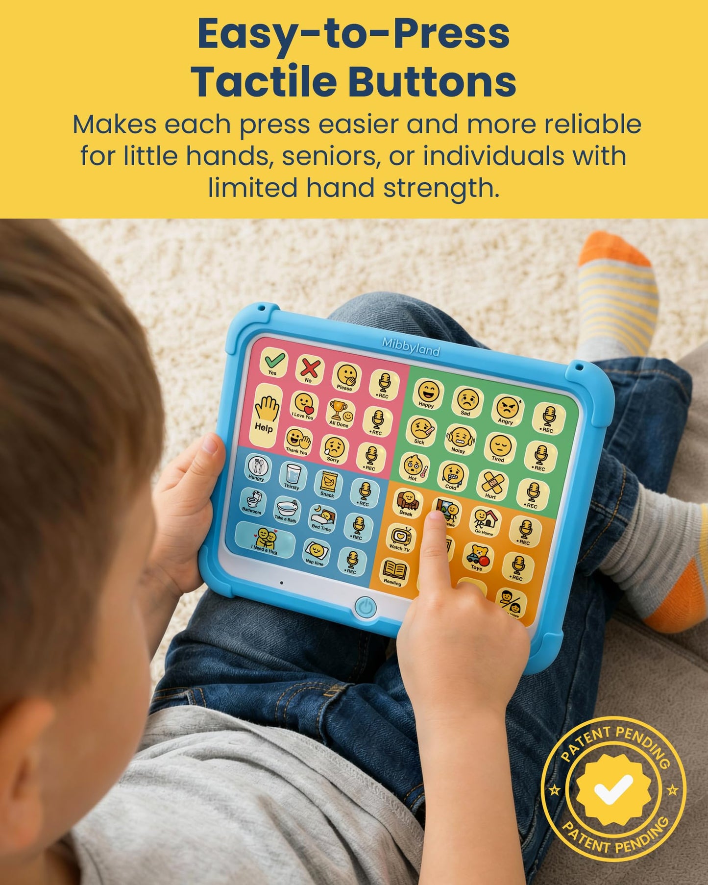 MibbyTalk AAC Device for Autism & Nonverbal Kids and Adults, Communication Tool for Home & School Use and Speech Therapy – 32 Preset Buttons, 11 Recording Buttons with Stickers, Silicone Case, Blue