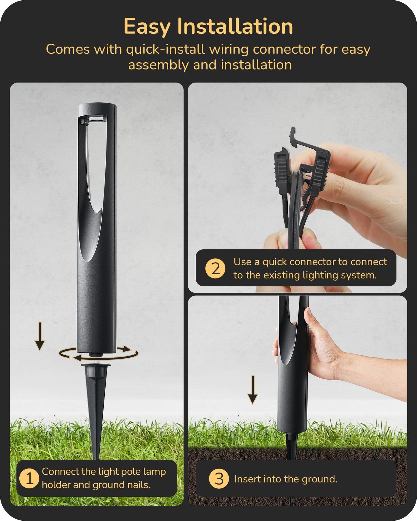 EDISHINE Low Voltage Landscape Lighting, 12V 2W 150LM, Waterproof LED Pathway Lights, 8 Pack, Black, Model HGSL36B