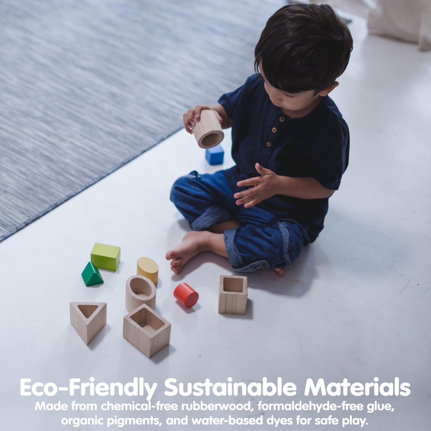 PlanToys® Geo Matching Blocks Wooden Shape Sorting Toy for Kids Ages 2+ | Montessori Activity for Colour Learning, Spatial Reasoning & Fine Motor Skills | Eco-Friendly Educational Toy