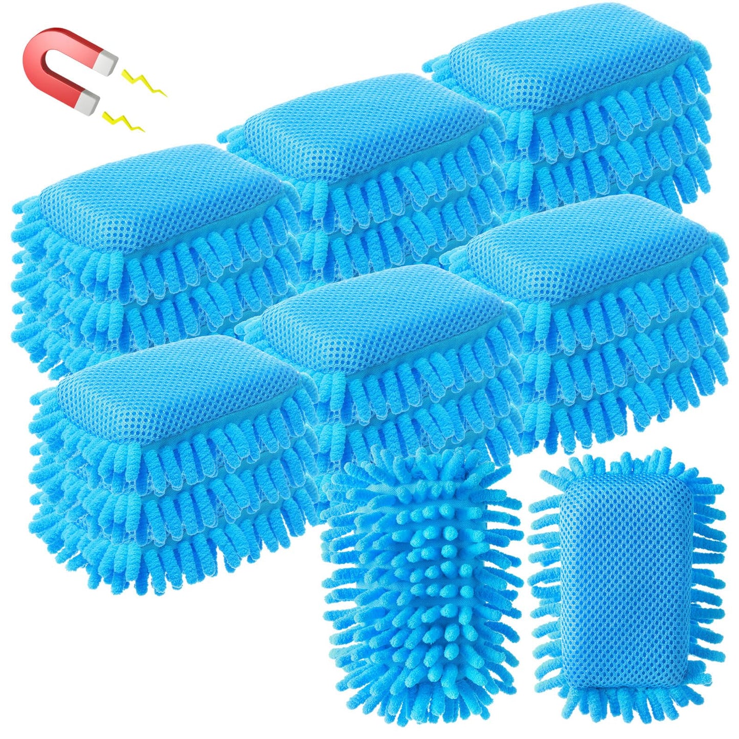 Sherr 30 Pcs Microfiber Shag Dry Erasers Bulk Magnetic Whiteboard Eraser Washable Colorful Chalk Board Eraser Markers Chalk for Adults Home Office Supplies(Blue)