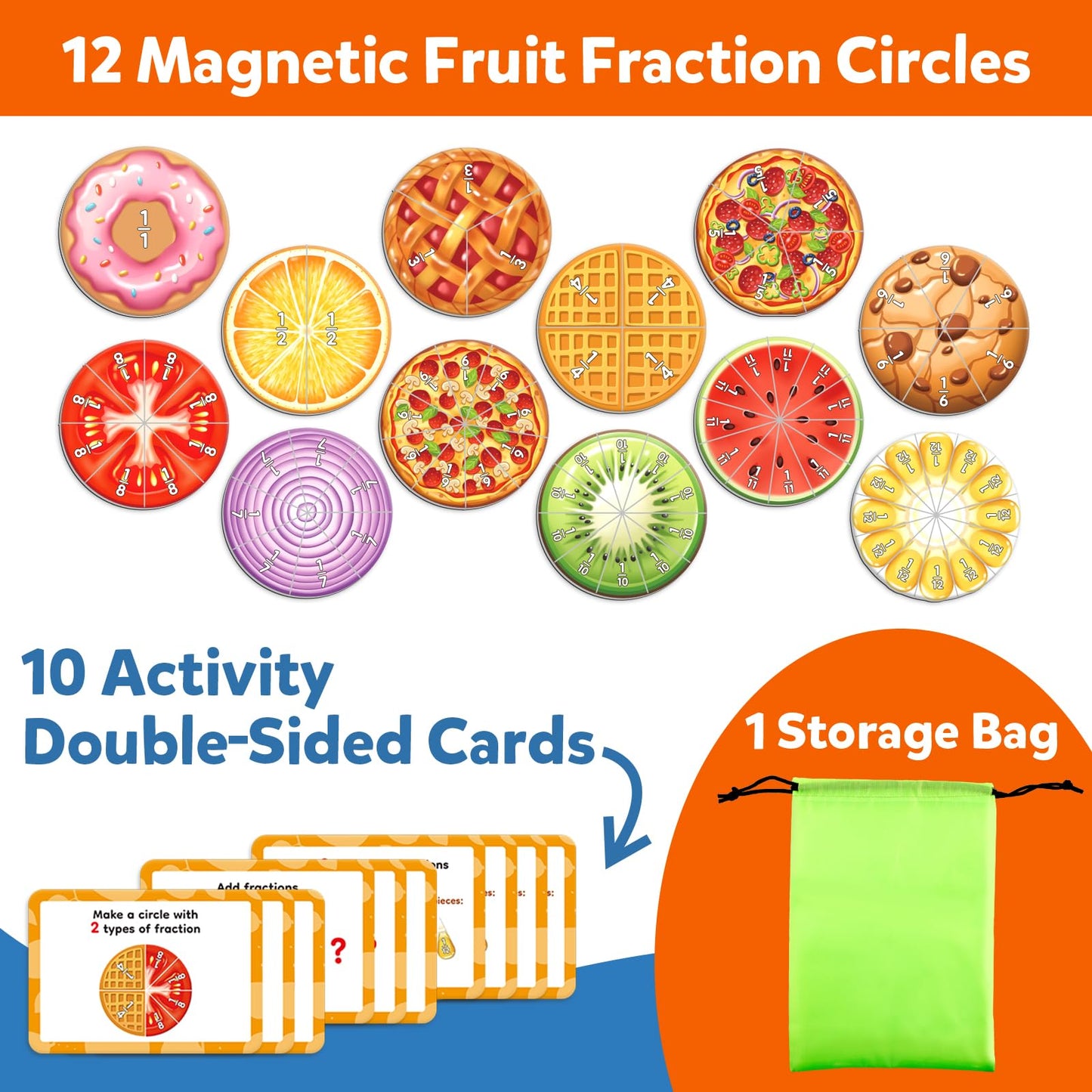 Aizweb Magnetic Fraction Tiles & Circles Set,Bars,Magnetic Fraction Educational Puzzle,Montessori Math Manipulatives,Fraction Learning Games for Elementary Classroom Homeschool Supplies