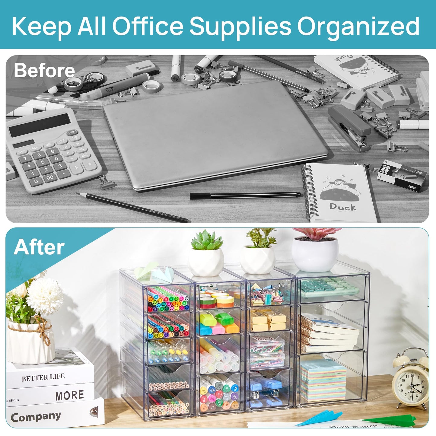 Vtopmart Acrylic Organizer with 16 Drawers (4 Set),Clear Storage Drawers for Office Supplies,Desk Organization and Storage for Makeup,Jewelry,Art Crafts