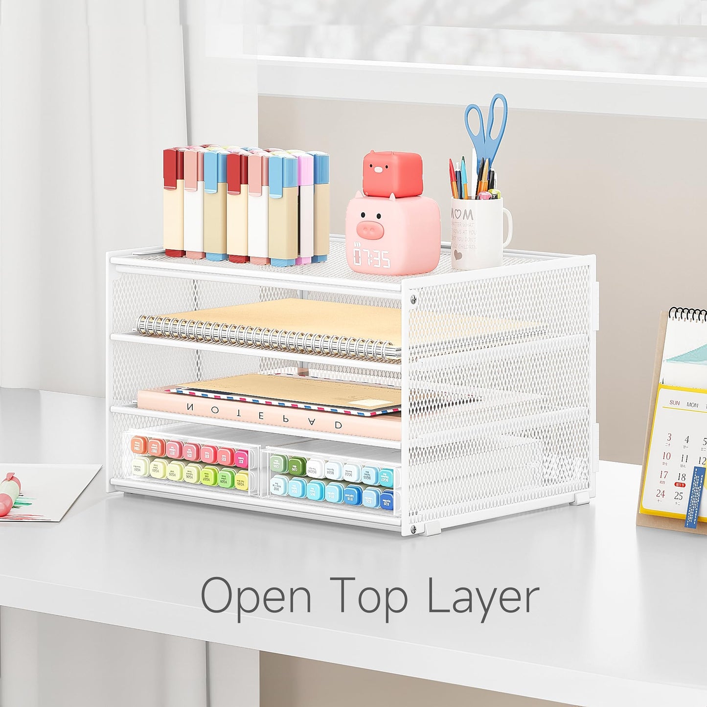 Lavatino 3-Tier Letter Tray Desk Paper Organizer – White Mesh Metal File Tray Organizer for Desk, Office Supplies & Home Organization | Fits A4/Letter Paper, Mail, Magazines and Office Accessories