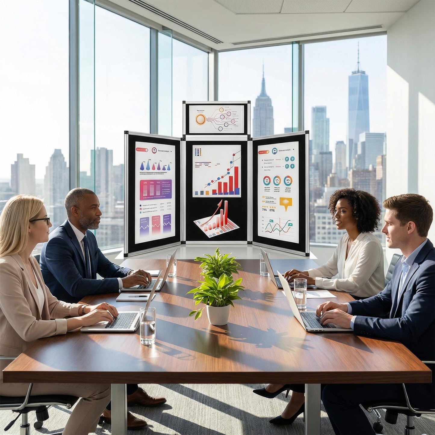 LITTLE TREE 3+1 Panel Trade Show Presentation Board, 70.8" x 35.4" Portable Panel Display, Folding 3 Panel Exhibition Boards Double Sided Tabletop Display Black Hook & Loop-Receptive Fabric with Bag