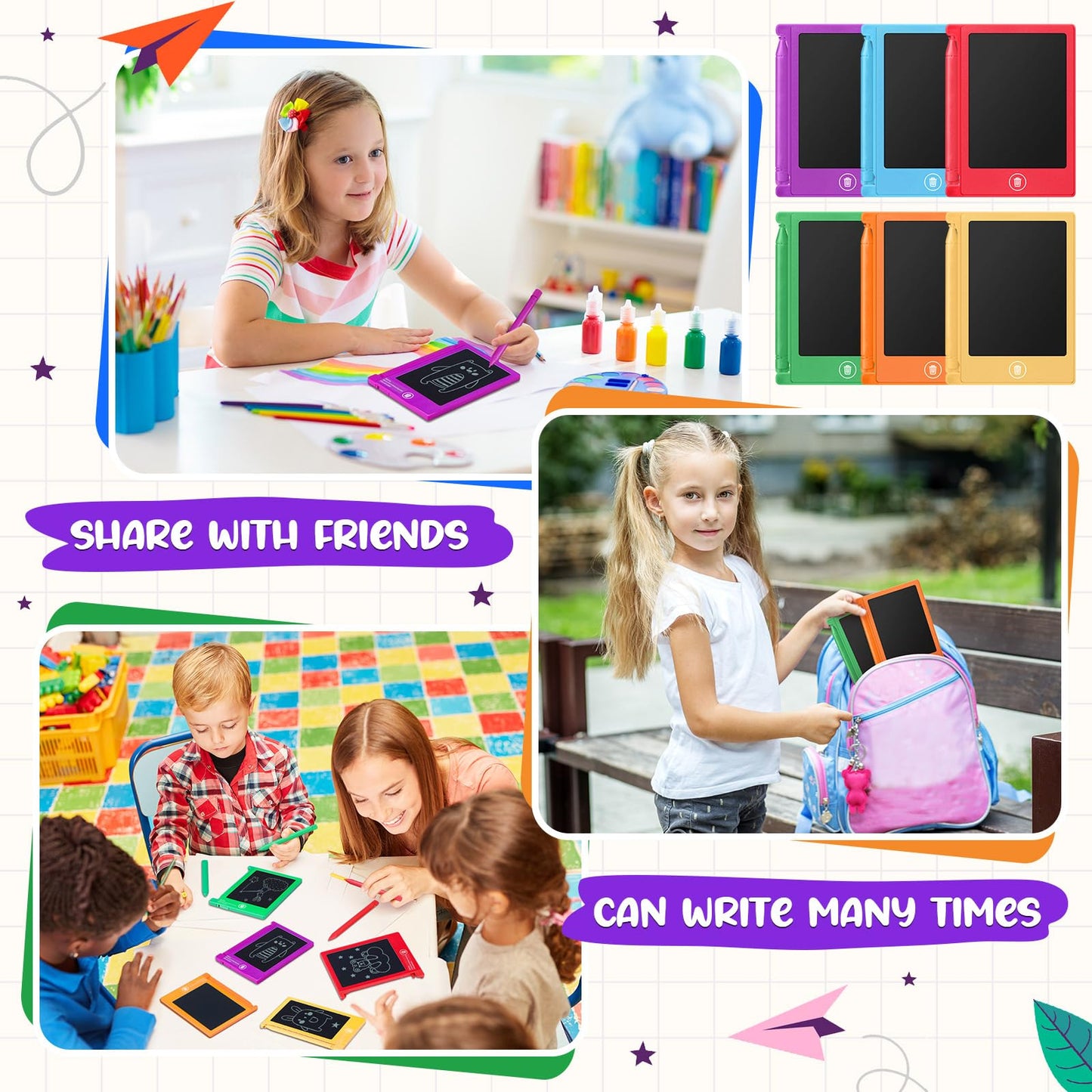 Nezyo 16 Pack 4.5 Inch Mini LCD Writing Tablet for Kids Electronic Doodle Board Bulk Erasable Drawing Tablet Reusable Writing Pad for Girls Boys Party Favor Goodie Bag Classroom Gifts(6 Colors)